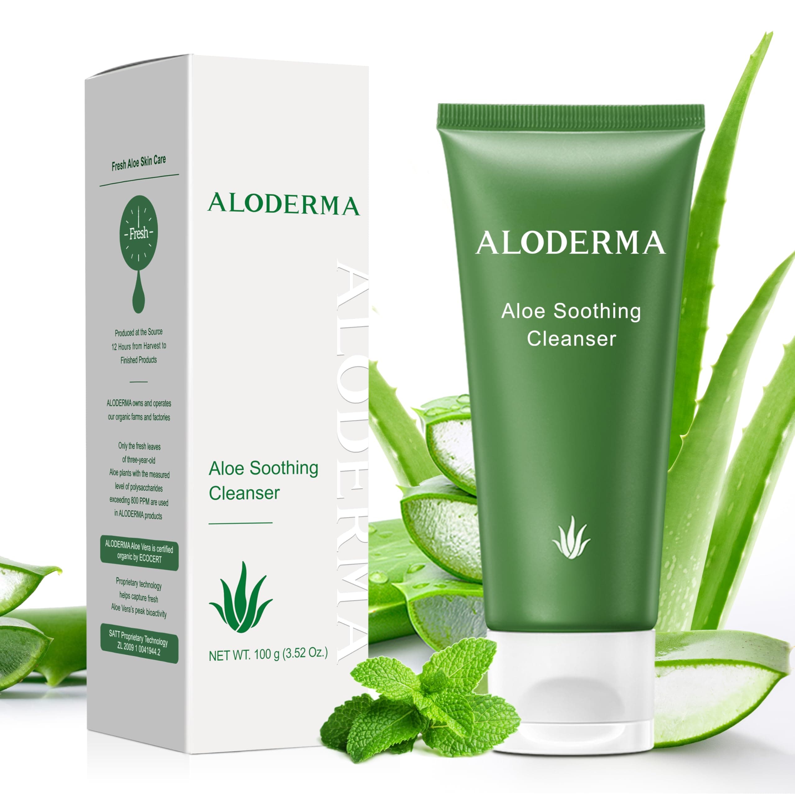 Aloderma Soothing Cleanser for Sensitive Skin Made with 76% Organic Aloe Vera and Allantoin to Calm & Gently Cleanse Damaged Skin, 3.5oz