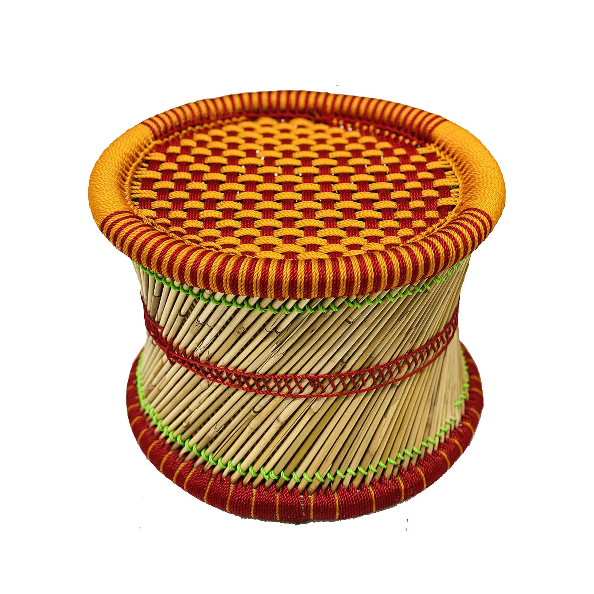 Truvic Handmade Bamboo Cane Muddi/Stool - 14 Inch, 10 Inch, Multicolor