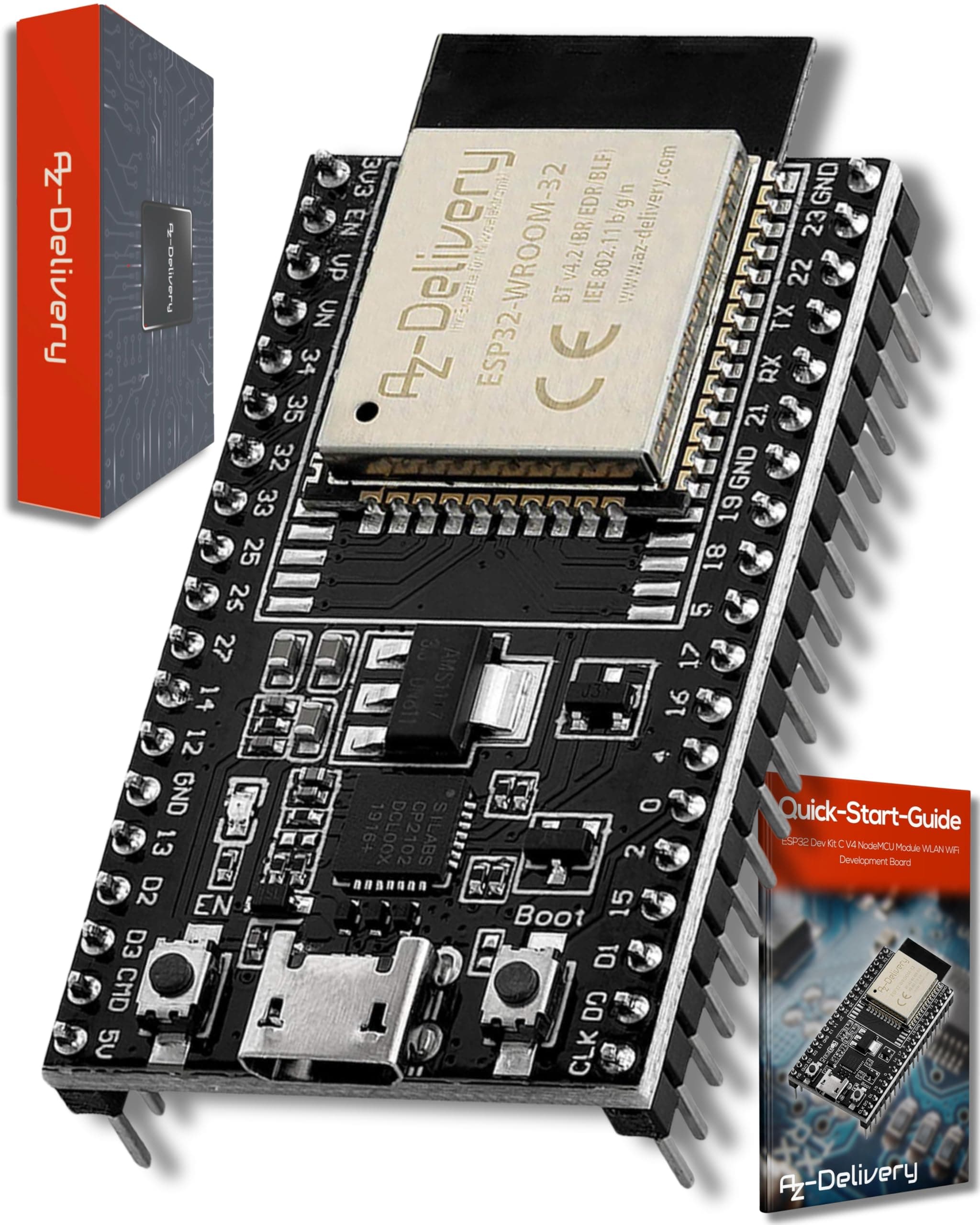 AZDelivery ESP32 Dev Kit C V4 NodeMCU ESP32 WROOM-32 WLAN/WiFi Development Board compatible with Arduino Including E-Book! (Successor module of the ESP32 Dev Kit)…