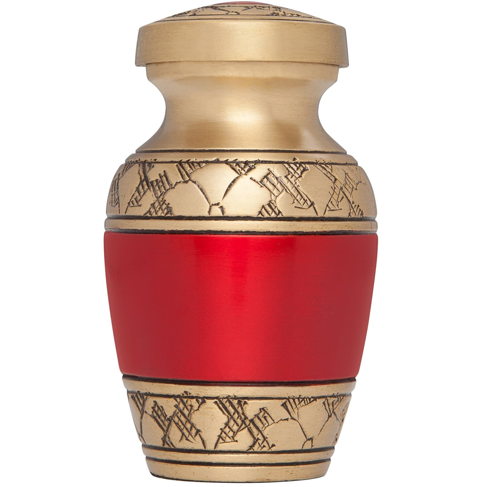 Mini Keepsake Urn • Miniature Funeral Cremation Urn fits Small Amount of Ashes • Tranquility Red and Gold Model • 3 inches Tall