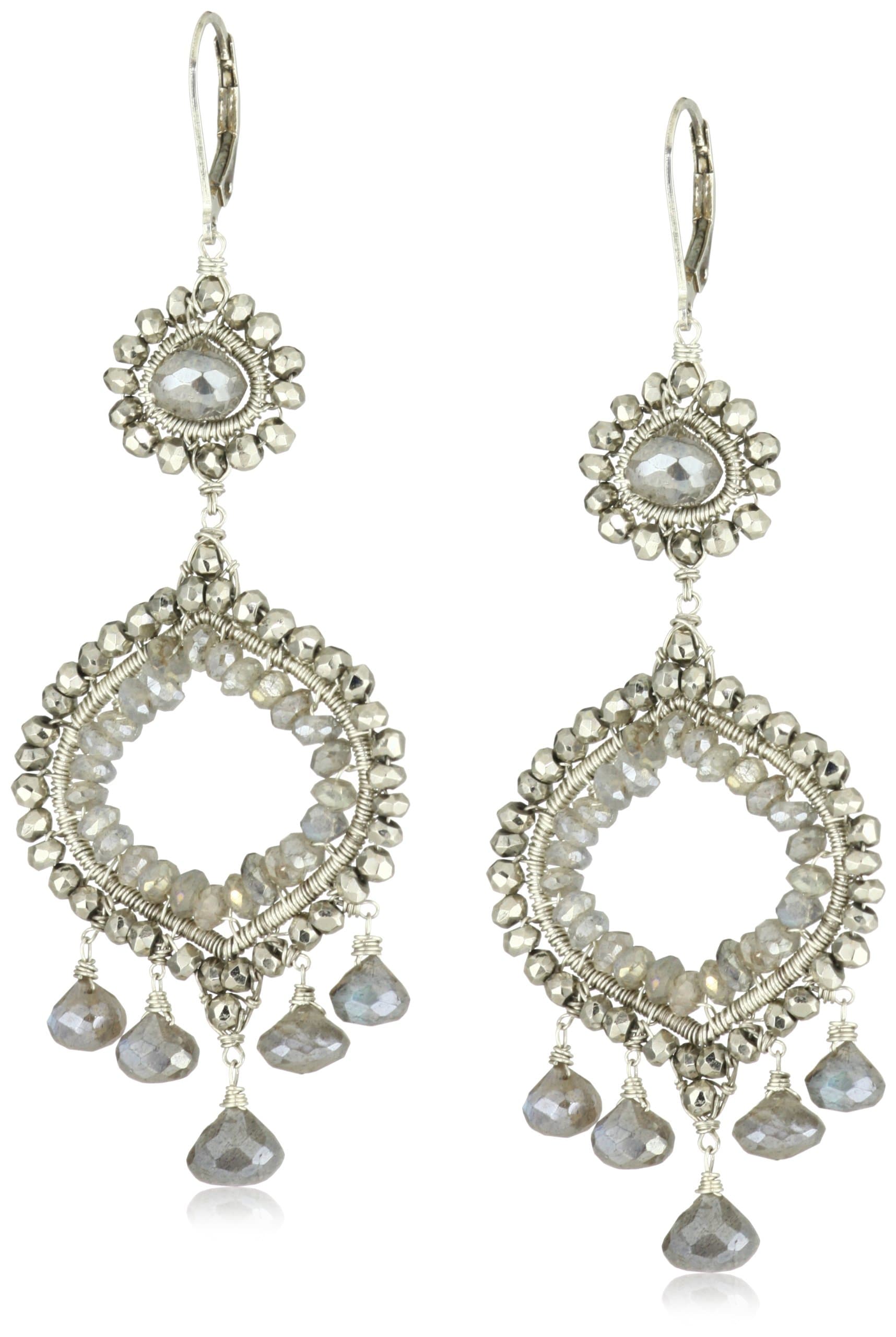 Dana Kellin Stunning Double Drop Silver Pyrite and Labradorite Chandelier Earrings
