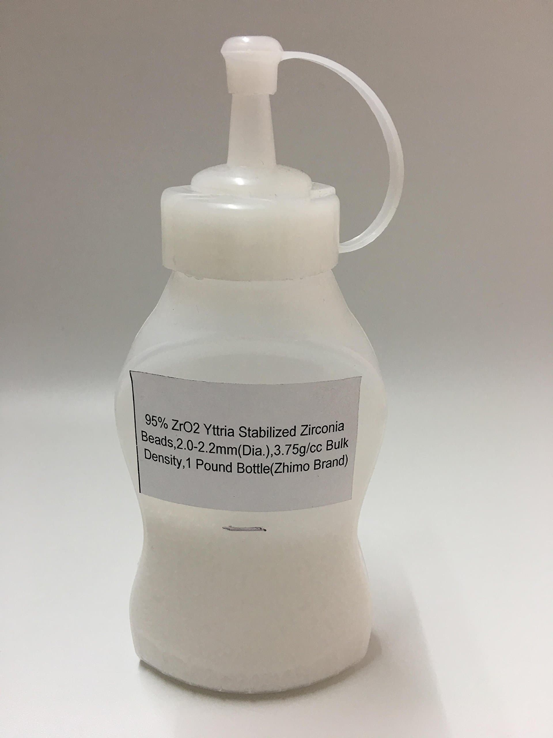 95% ZrO2 Yttria Stabilized Zirconia Beads,2.0-2.2mm Bead Size(Dia.),3.75g/cc Bulk Density,1 Pound Bottle