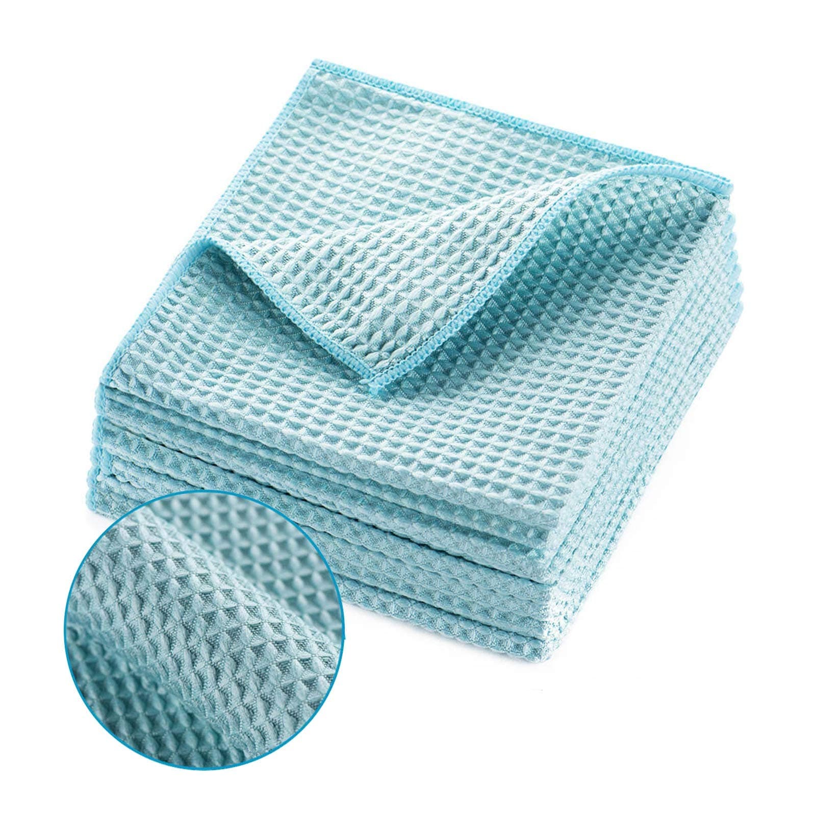Waffle Weave Microfiber Towels, Premium Waffle Knit Car Detailing Towel, Auto Windows Glass Cleaner Cloth, No-Odor Streak-Free Small Cleaning Rags, 8Pack-12x12, Pale Blue