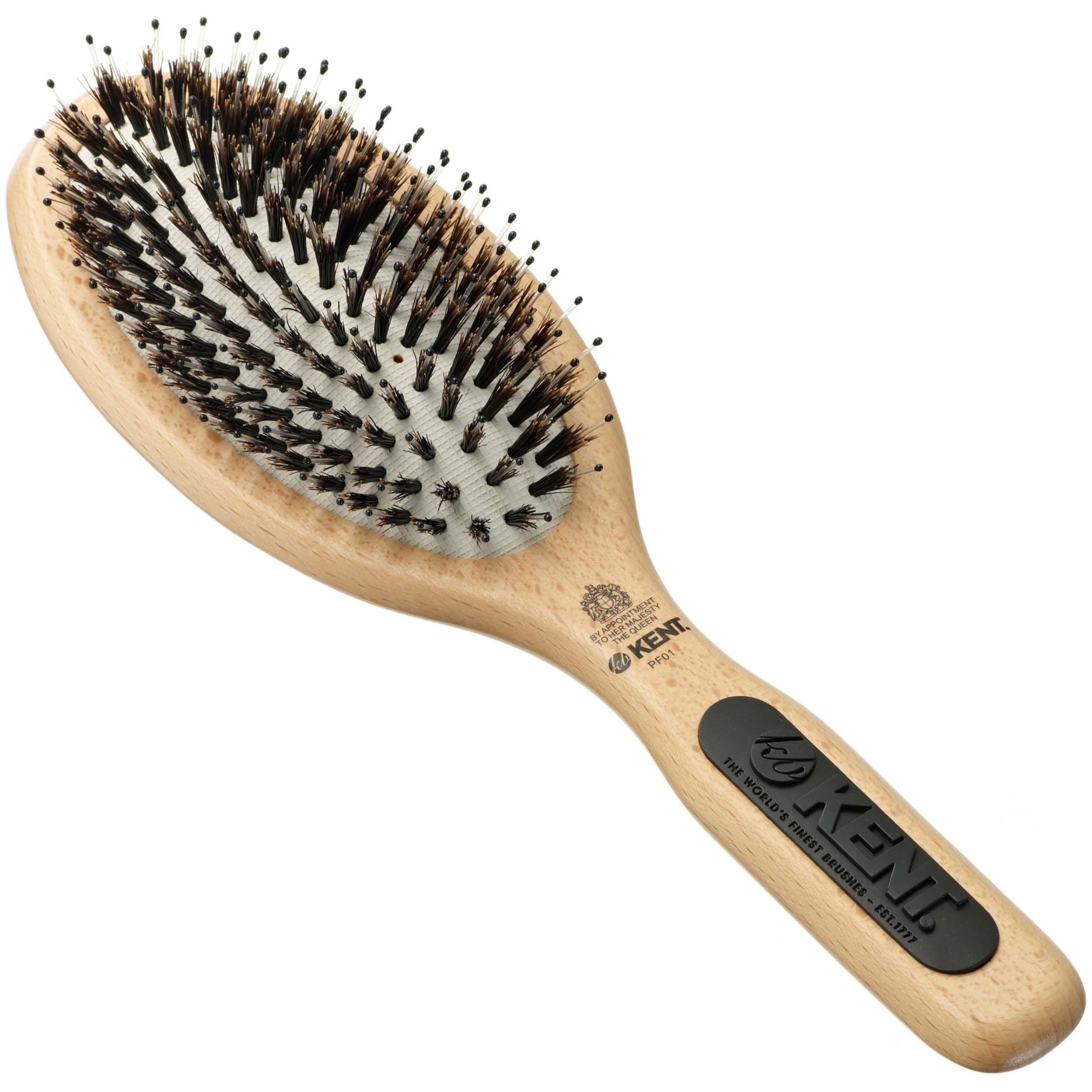 PF01 Large Cushion Detangler Brush, Boar Bristle and Non-Scratch Nylon Mix Hairbrush for Straightening Smoothing. Oval Wood Paddle Detangling Hair Brush for Medium to Long Hair, Made in England