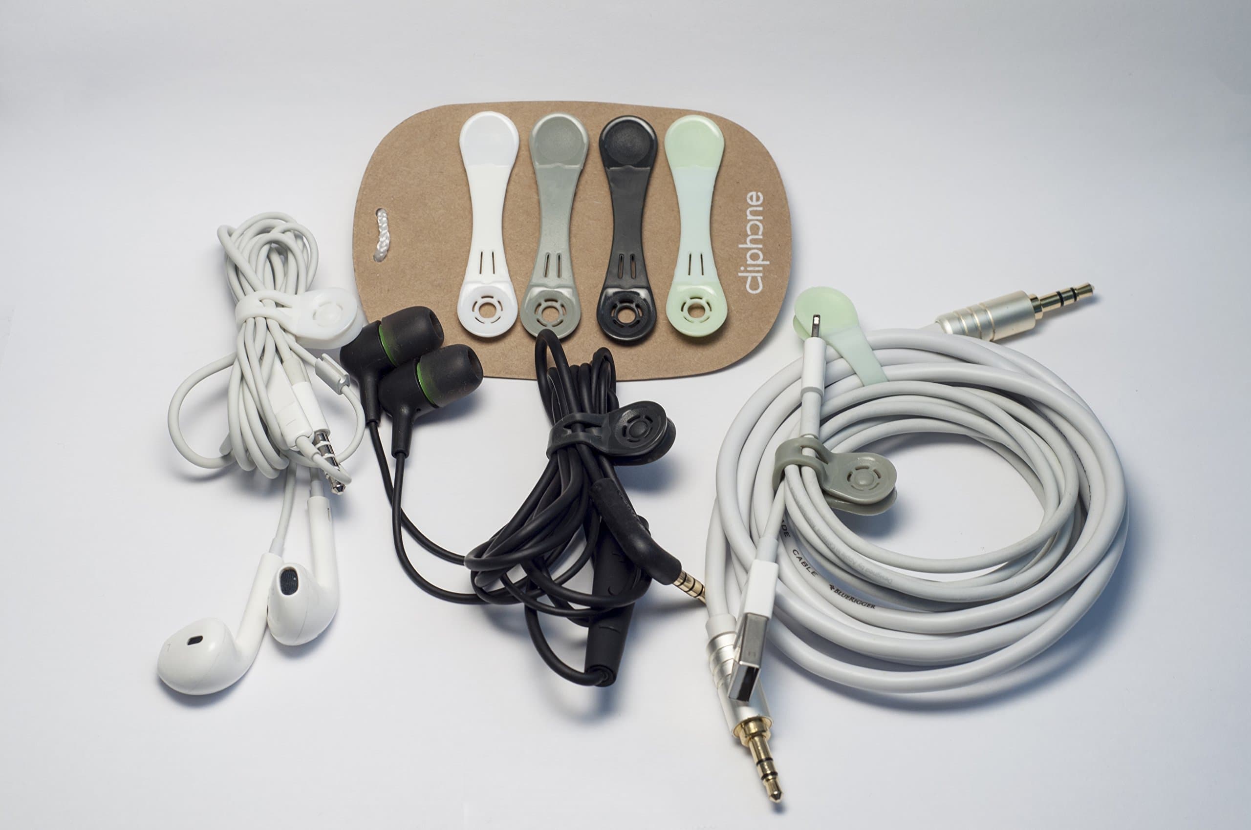 Cliphone - Minimal, Tiny and Stretchable Cable Organizer in 4 Colors: White, Grey, Black, Glow-in-The-Dark