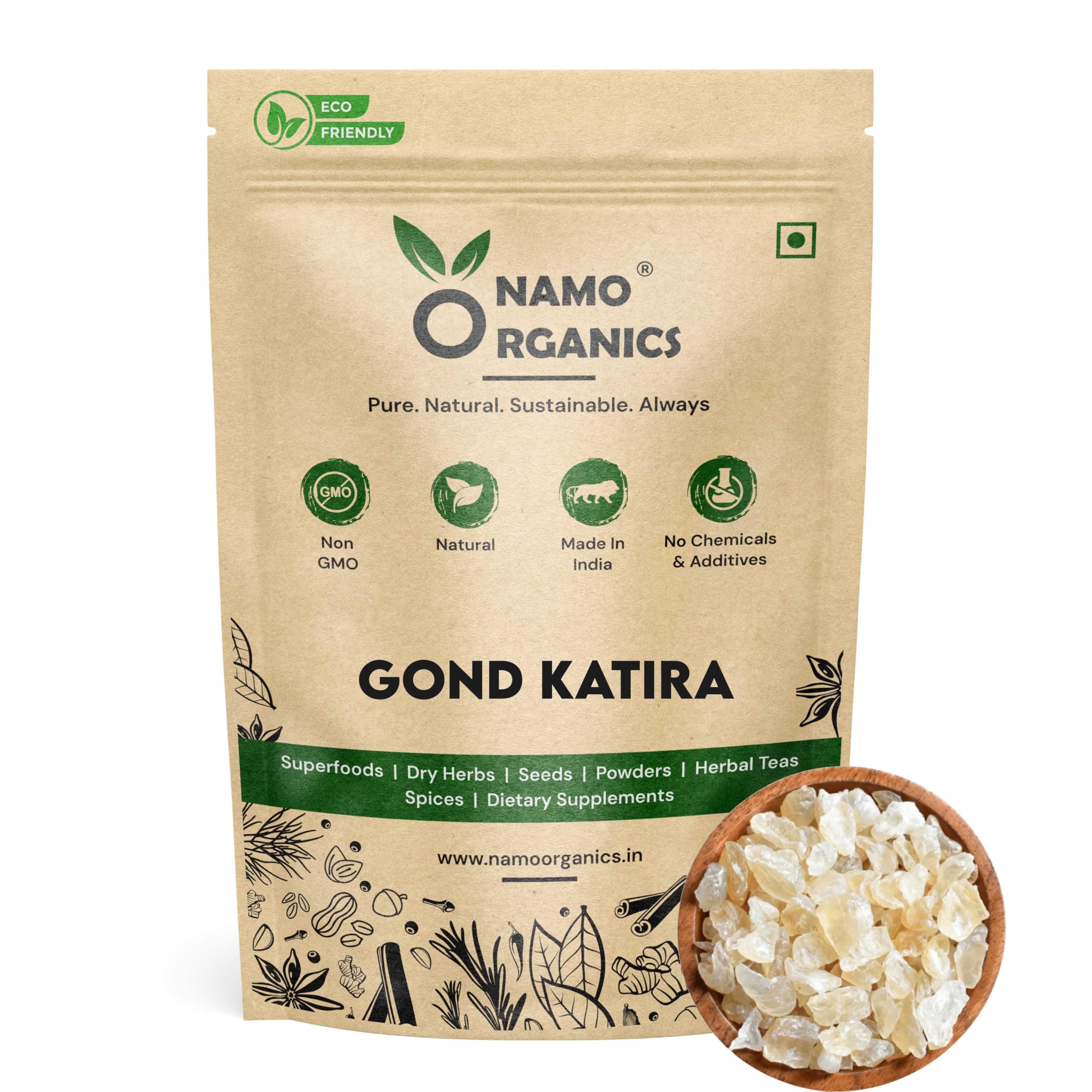 Namo Organics - Pure Gond Katira | badam Pisin - 250 Gm | Cooling Properties | 100% Natural Superfood Almond Edible Gum