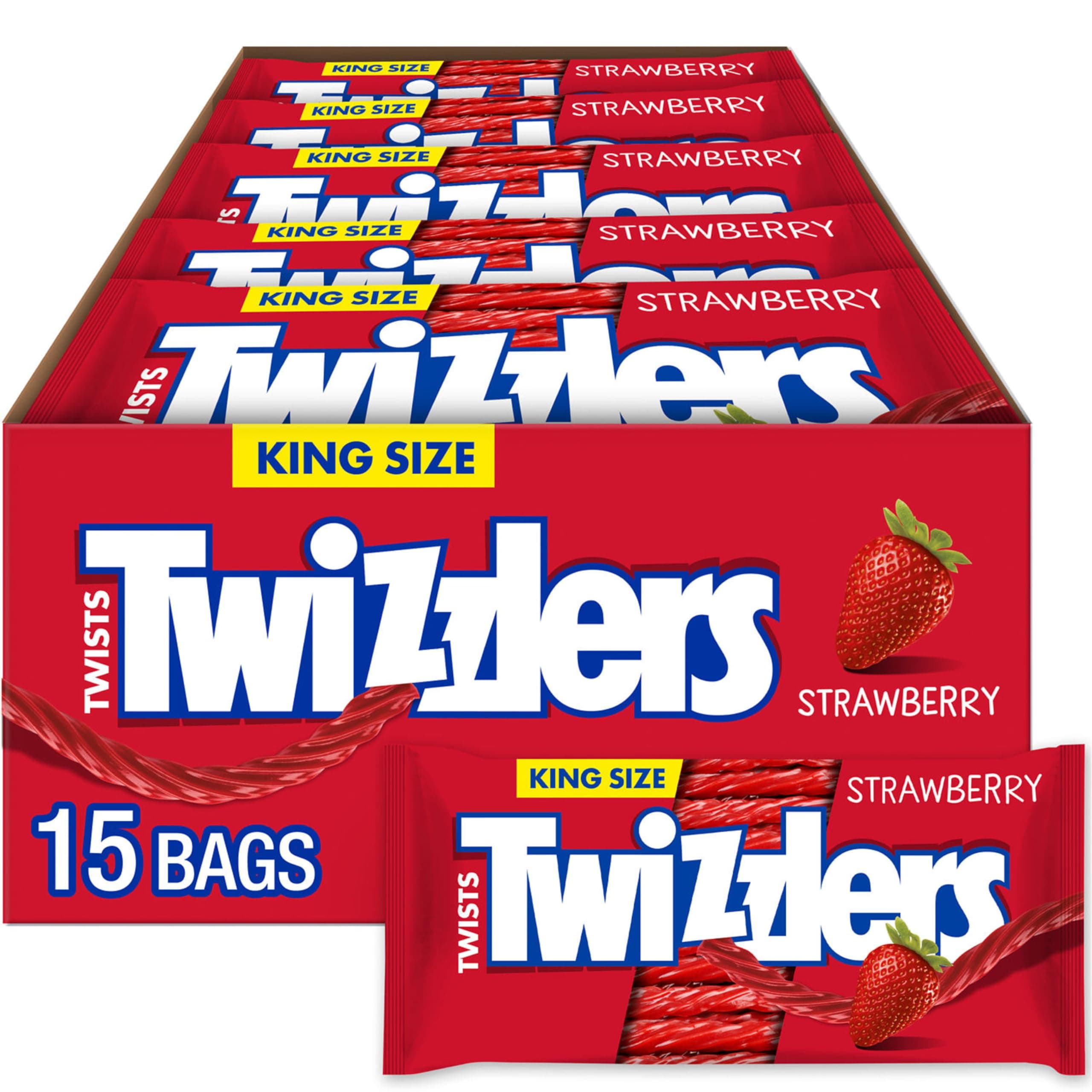 Twists Strawberry Flavored King Size, Chewy Candy Packs, 5 oz (15 Count)