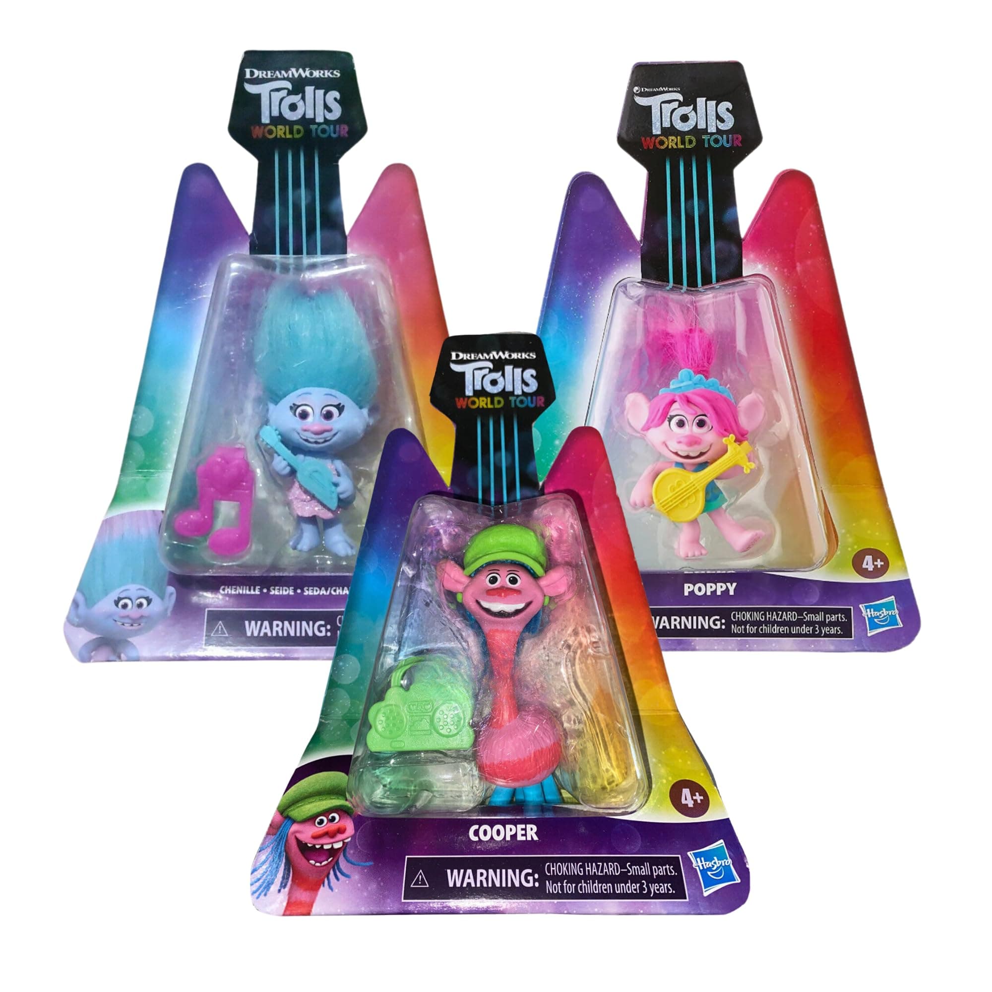 Trolls World Tour Mini 3 Figurines Set - Cute Toys for Girls & Boys - Cake Topper - Includes Cooper, Chenille, and Poppy Doll Characters