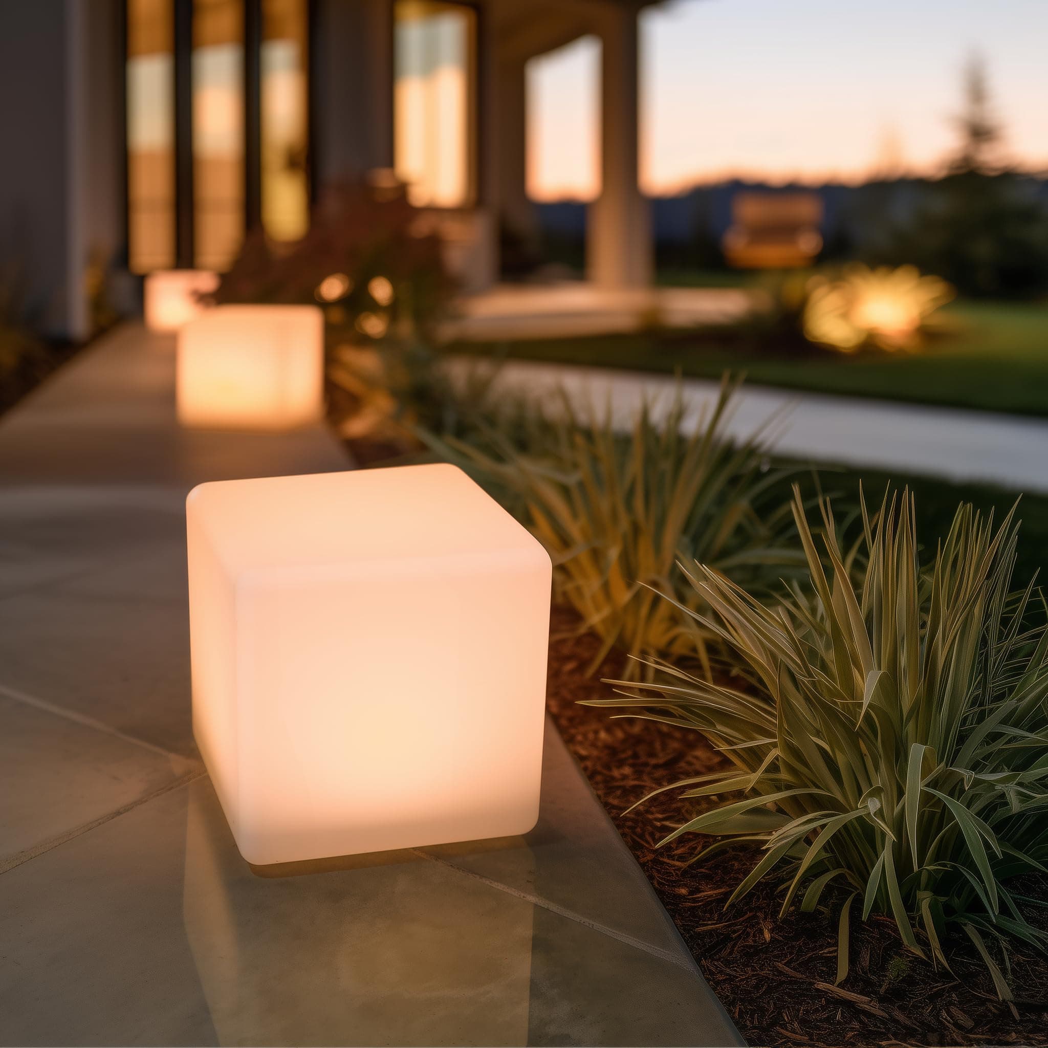 Shapelights® Indoor Outdoor USB Chargeable Solar Powered Colour Changing Mood Light - Mini Cube 17.5cm