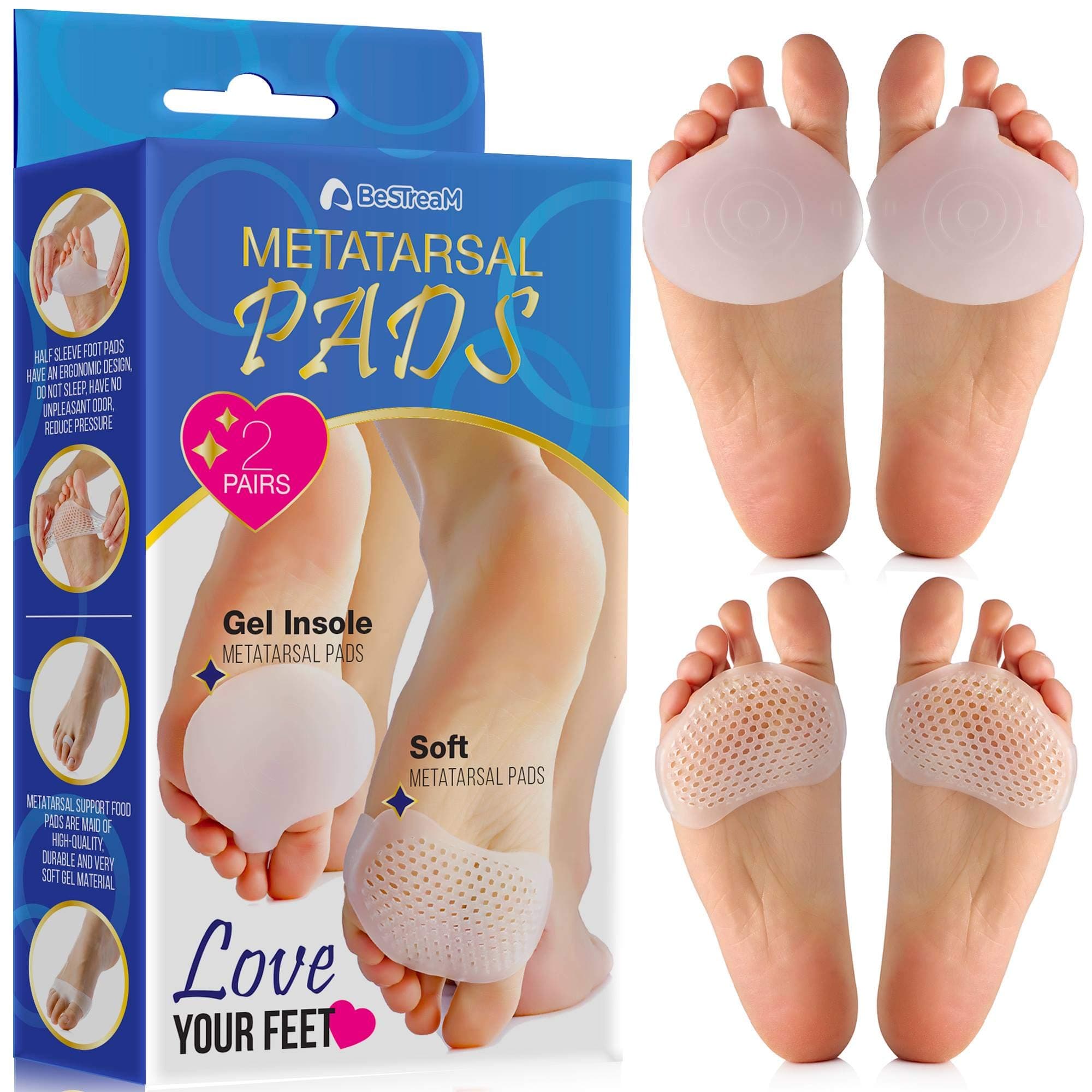 Metatarsal Pads Ball of Foot Cushions Woman Men Mortons Neuroma Callus Metatarsal Foot Pain Relief Bunion Forefoot Cushioning Relief 2 Pairs Set by BeSTreaM