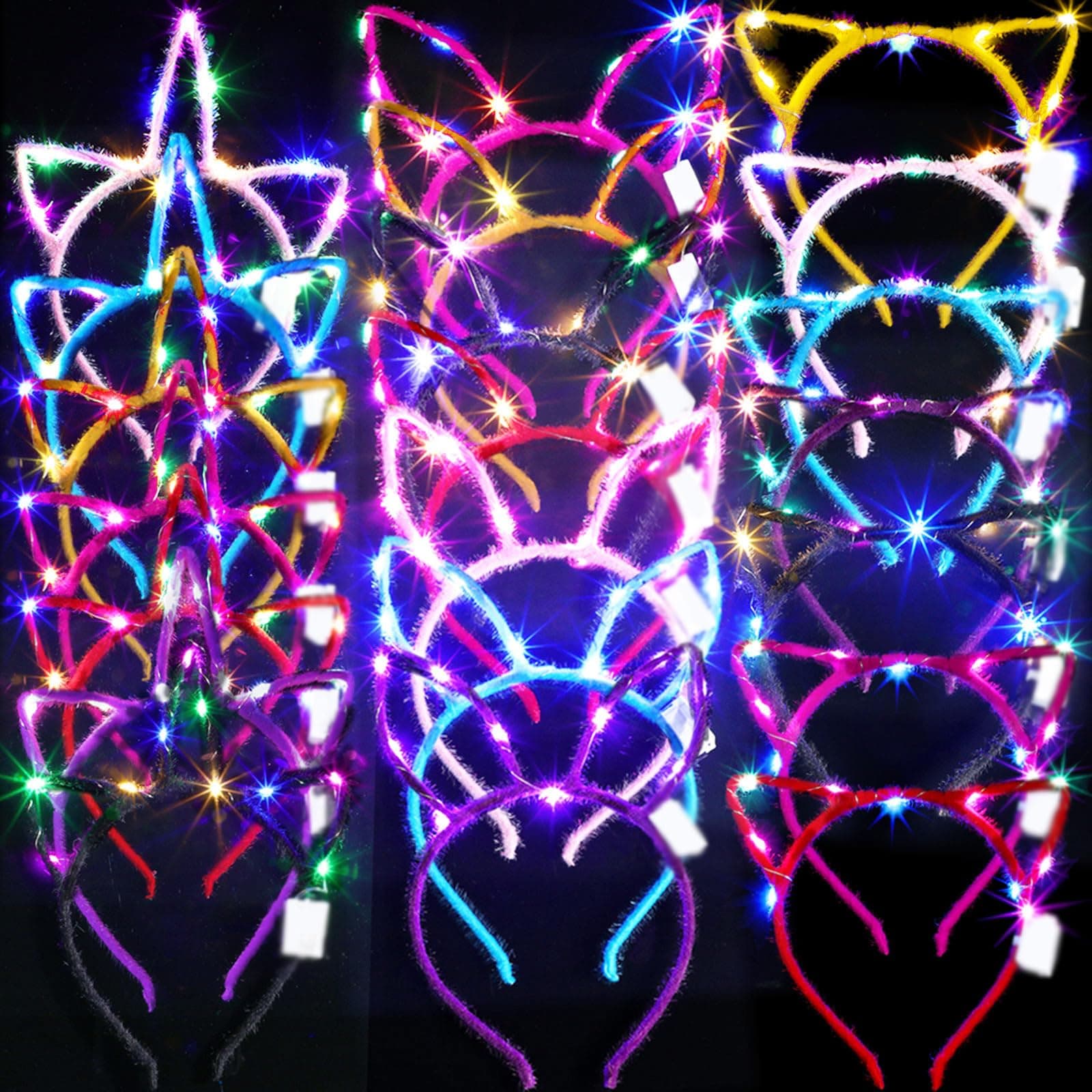 Giegxin 42 Pcs Glow in the Dark Headband Set Unicorn Headband Cute Light up Cat Ear Luminous Rabbit Bunny Ear for Party(42 Pcs,Short Hair Style)