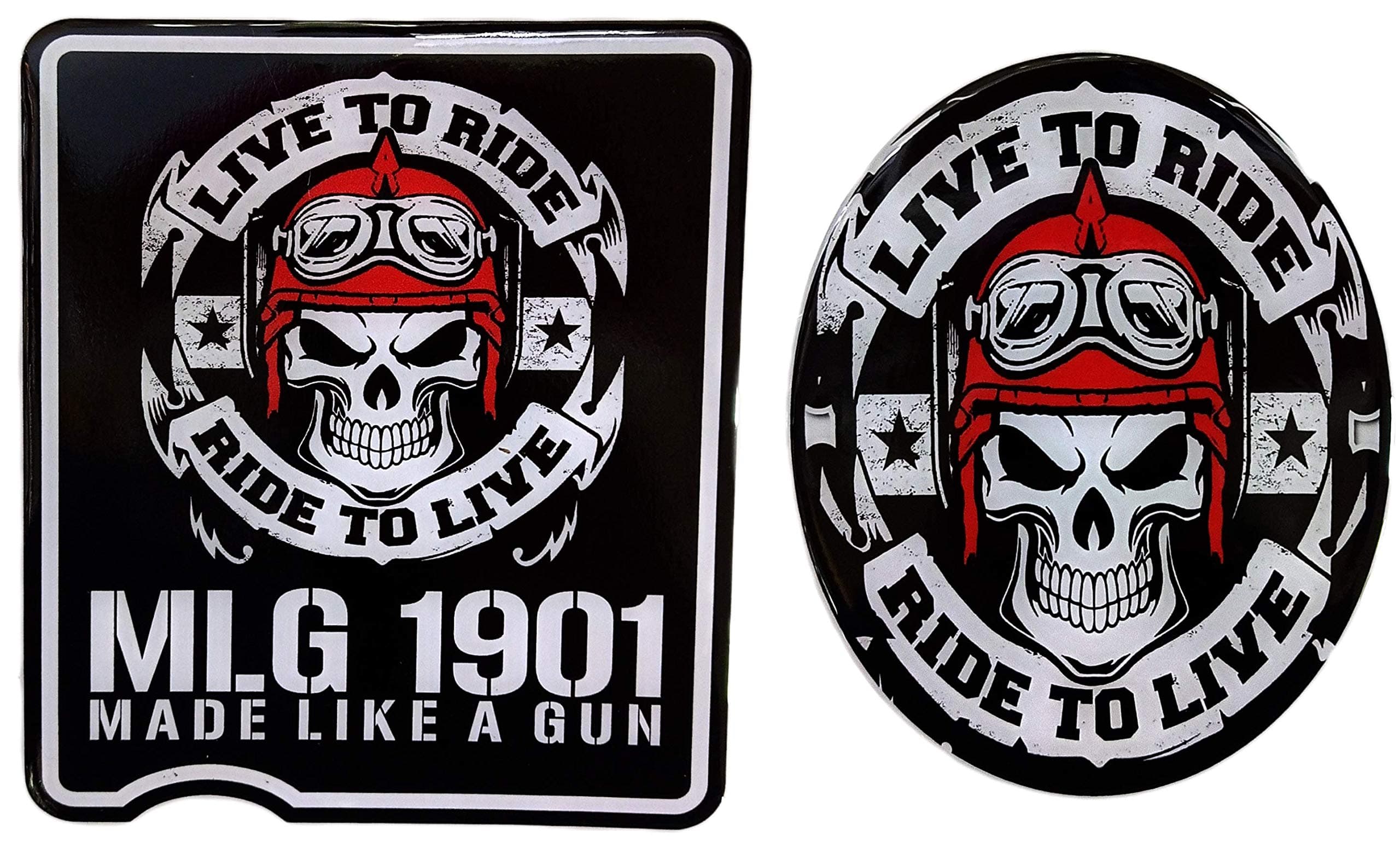 Detachi 3D Emboss Tool Box & Battery Cover Bike Sticker Compatible with Classic 350 Bullet 2 PCS (Live to Ride) (Epoxy Material)