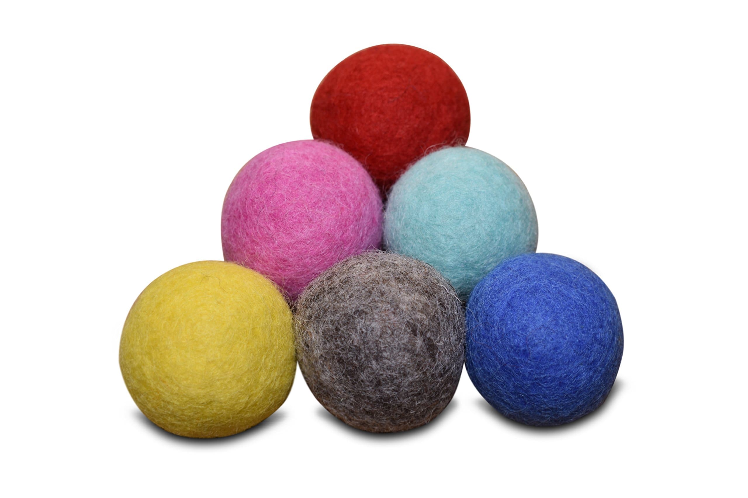 Set of 6-100% Wool Felt Ball Toys for Cats and Kittens, Handmade Colorful Eco-Friendly Cat Wool Balls (4cm, Gray Mint Blue Red Pink Yellow)…