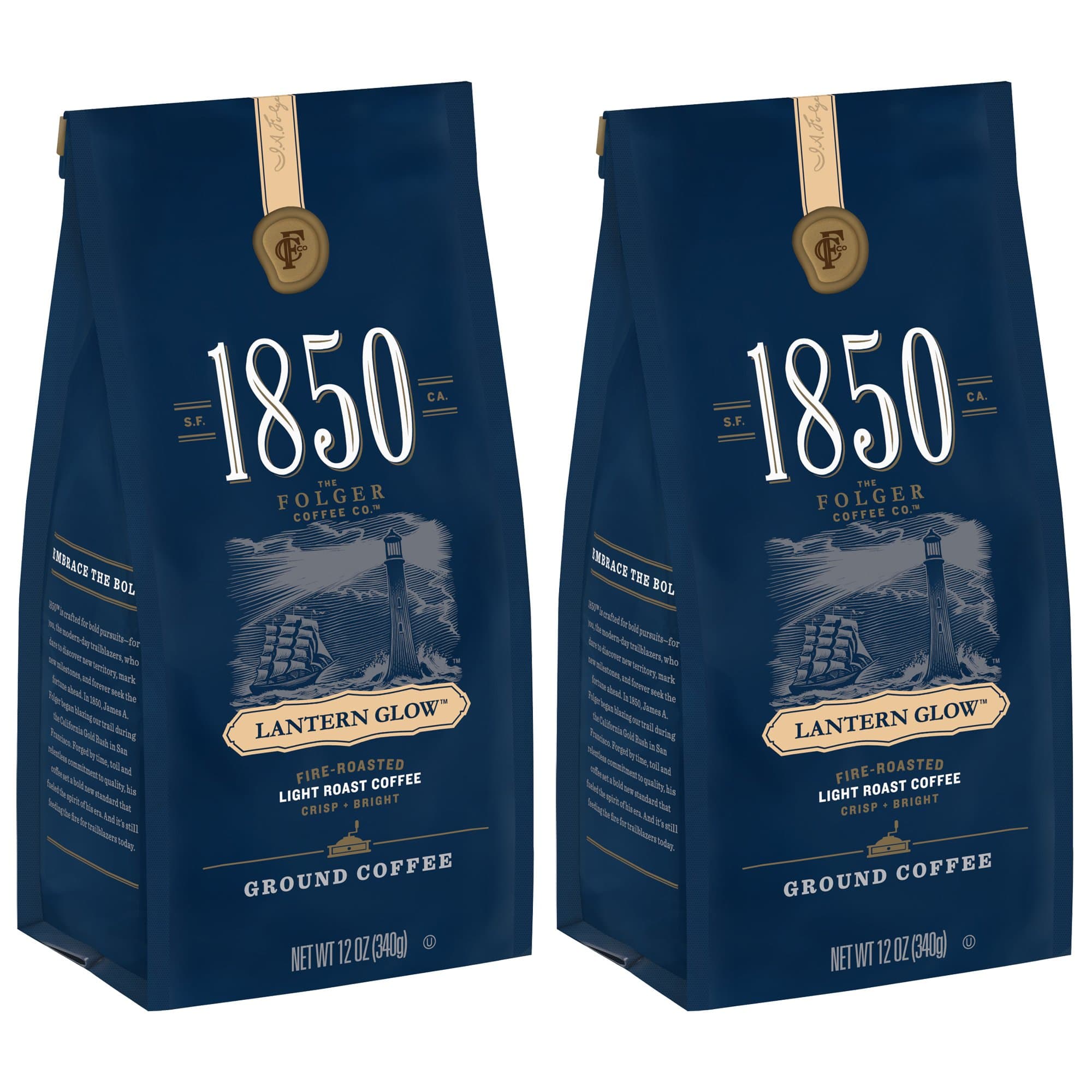 1850 by Folgers Lantern Glow Light Roast Ground Coffee, 12 Ounces (Pack of 2)