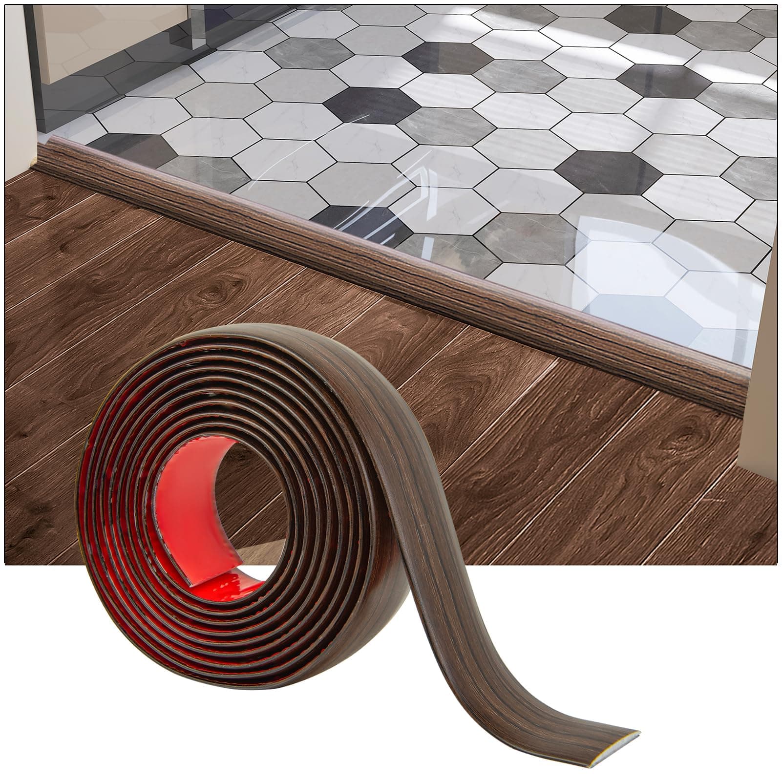 Art3d Self Adhesive Vinyl Floor Transition Strip, Laminate Floor Strip Floor Flat Divider Strip for Joining Floor Gaps, Carpet Threshold Transition, Floor Tiles (4 FT, 1.57in, Brown)