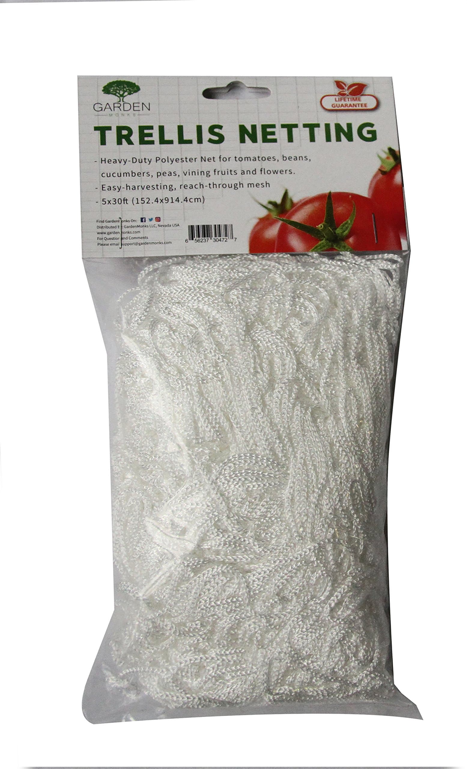 Garden Monks Trellis Netting 5x15ft Heavy Duty Weatherproof Polyester, Easy to Cut to Any Size, for Farmers and Gardeners, Vertical Growth for Vine CropsAnd Flowers, Tomatoes,Cucumbers (5x15FT)