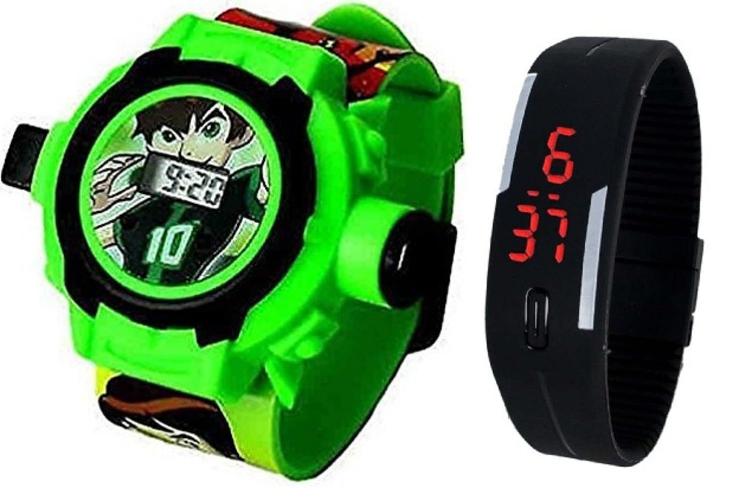 Pappi-HauntQuality Assured - Children's Favourite Toys - Pack of 2 Benton Projector Band Watch + Black and Jelly Digital Band Watch for Children, Strap, Multicoloured, Strap