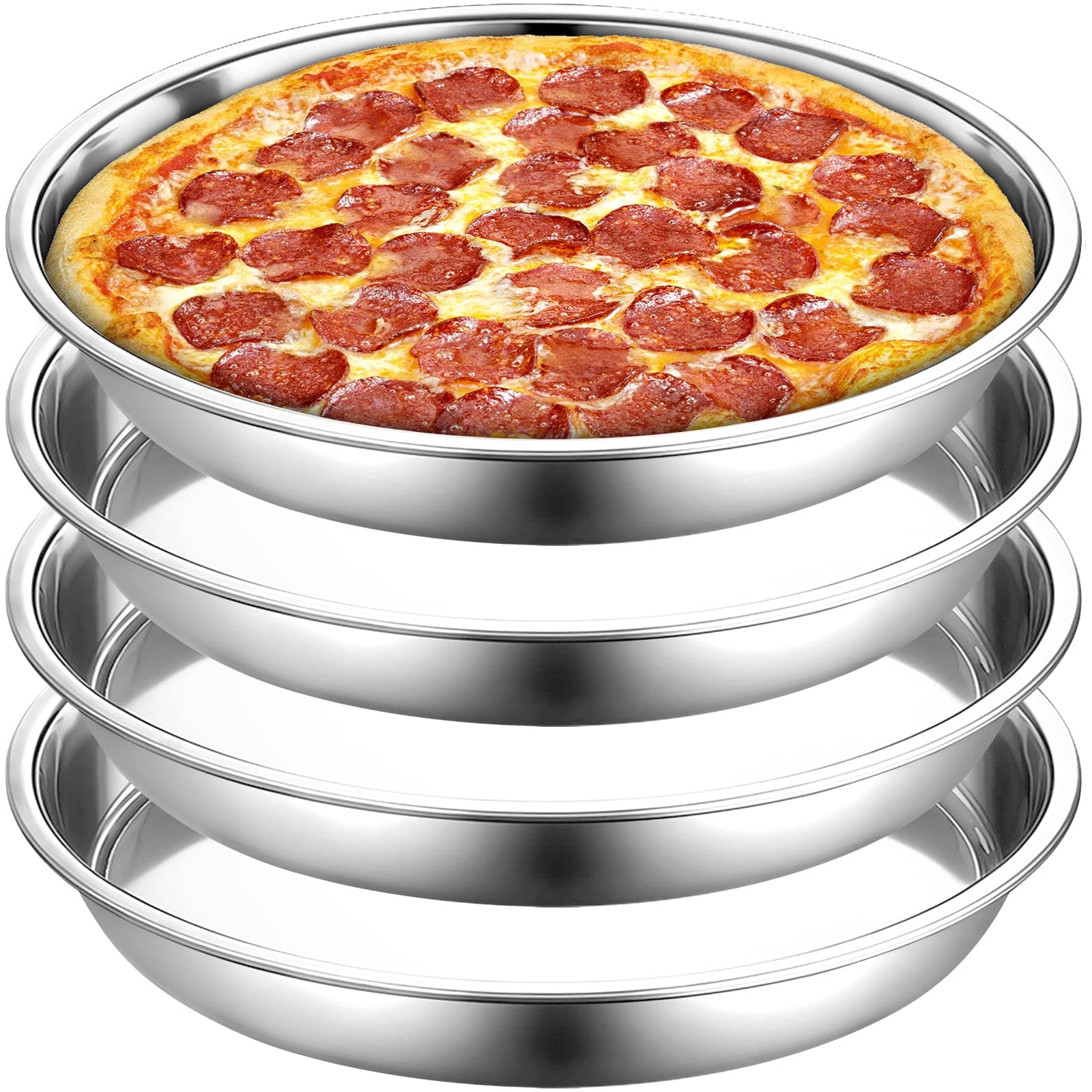Elsjoy 4 Pack 13 Inch Stainless Steel Deep Pizza Pan, Large Round Pizza Baking Pan, Heavy-Duty Pizza Dish for Oven, Dishwasher Safe