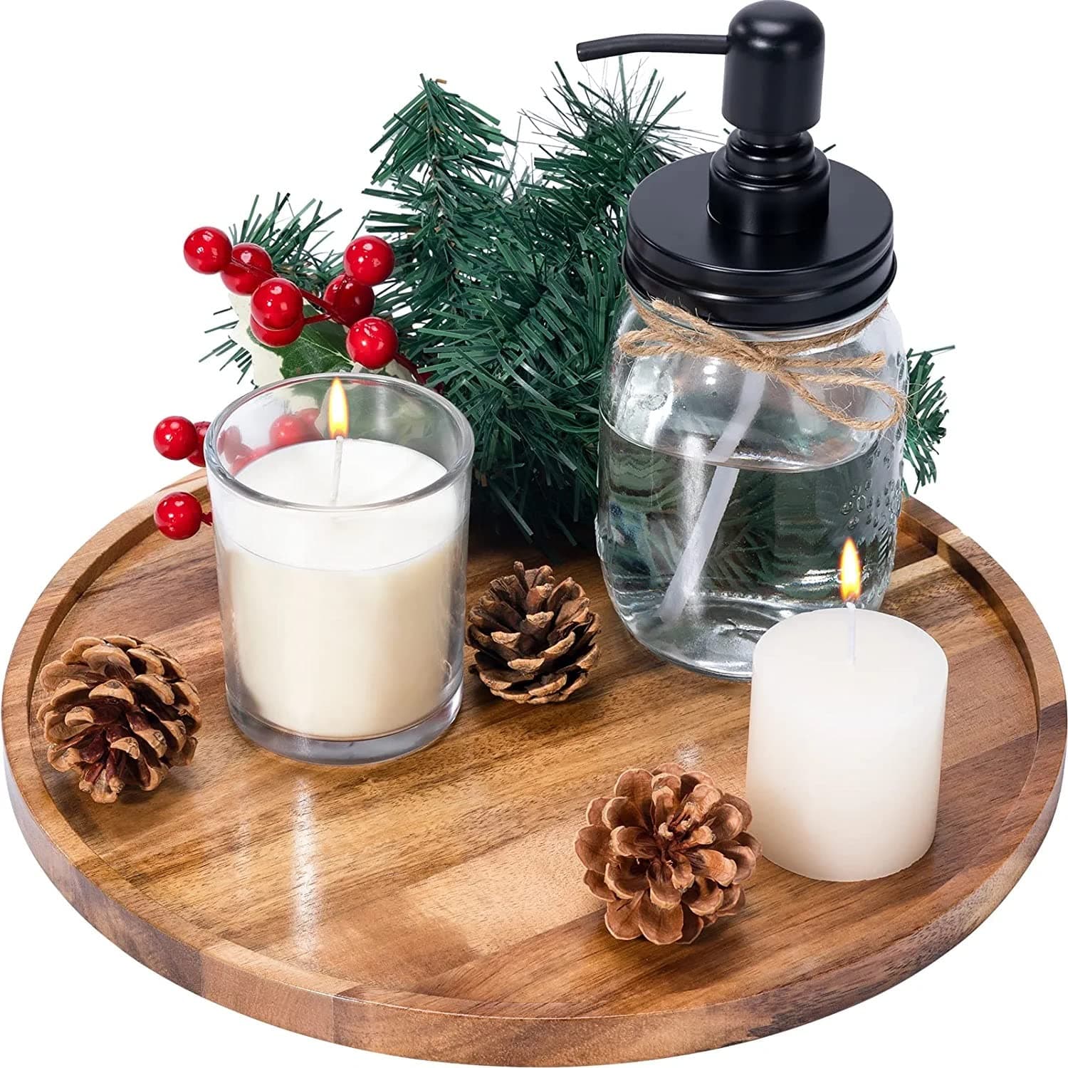 WOOD ART STORE Decorative Round Wooden Tray for Decor Beautiful Acacia Wood Tray for Kitchen Dining Room Table The Perfect Small Candle Tray for Coffee Table and Home Decor