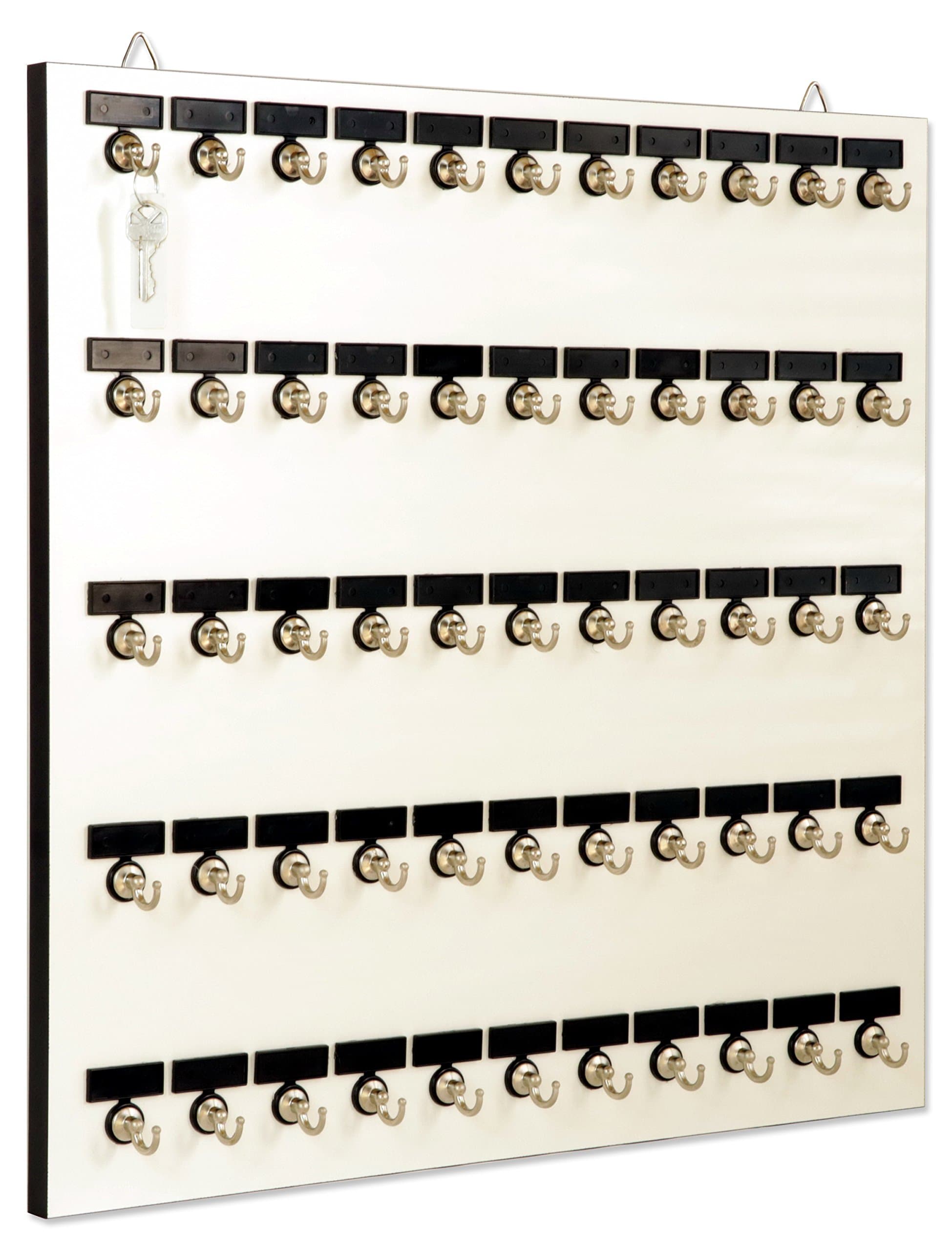 Key Rack, Key Holder # 55MWN, Extra Space 55 Bolted Metal Hooks with Customize Nameplate, (60 Sets of Tag & Ring Included) - Made in USA