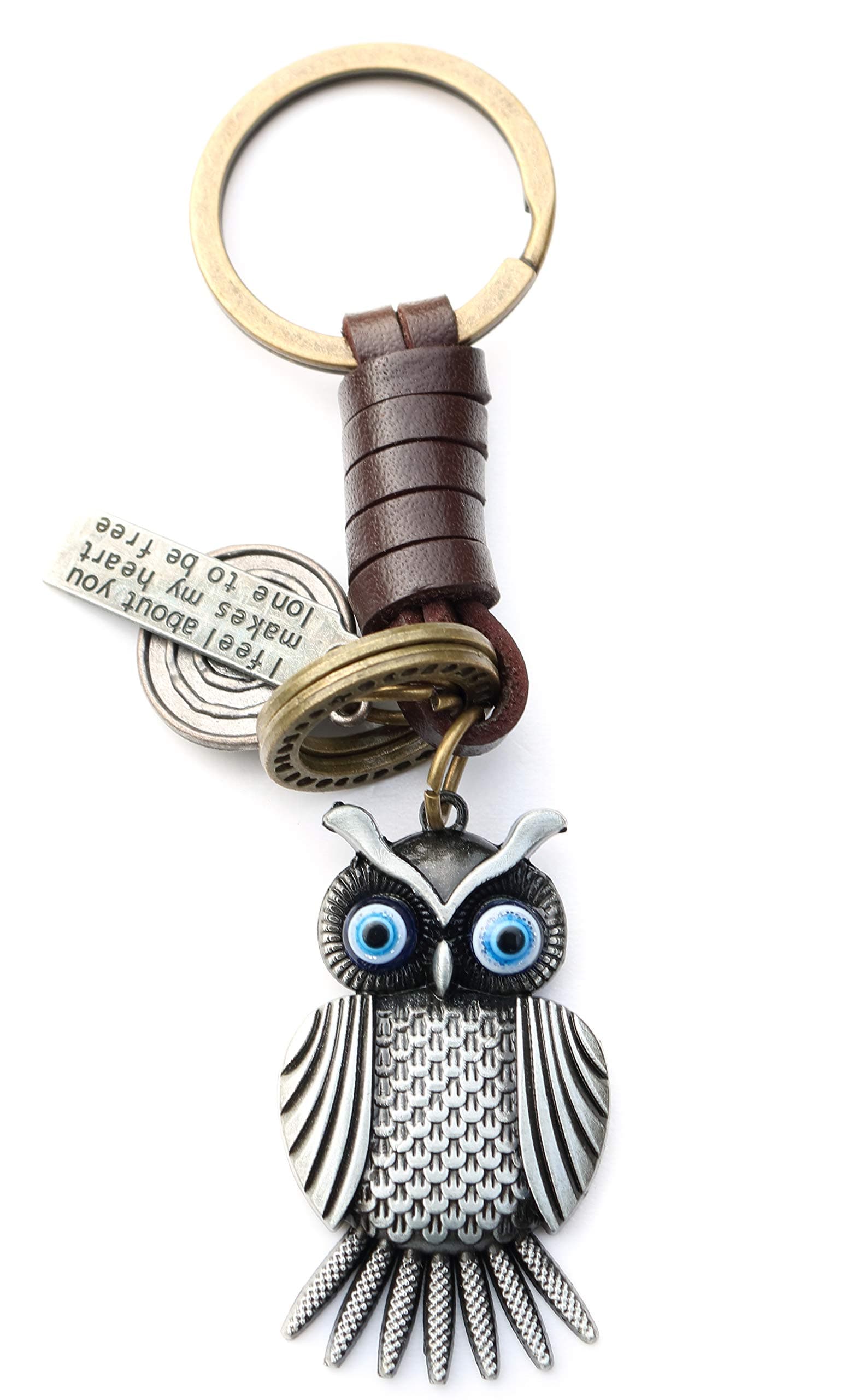 AuPra Night Owl Leather KeyRing Gift Women & Men Best Friend Home Bird KeyChain Mum & Dad Teacher Handbag Charm Key Ring Girl & Boy Car Pendant