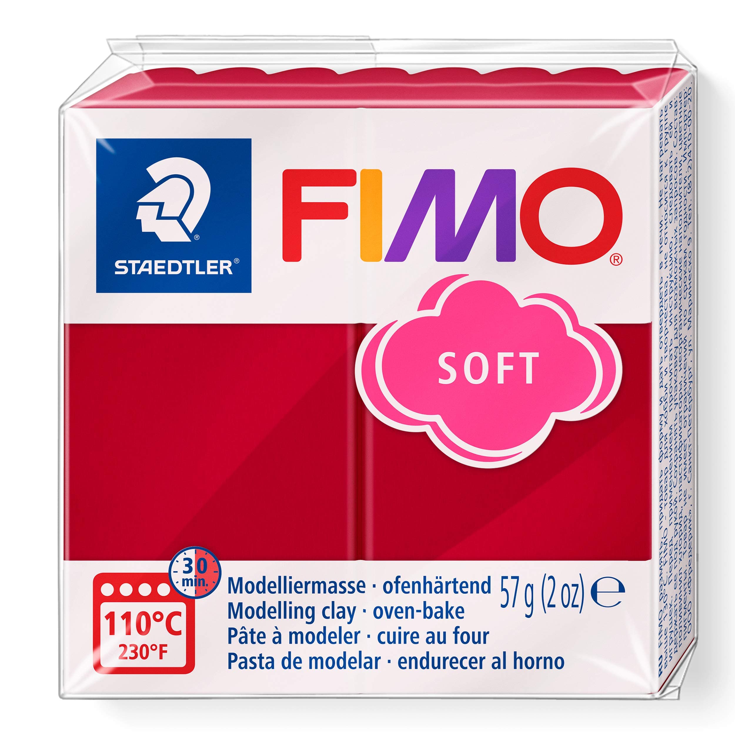 STAEDTLER 8020-26 FIMO Soft Oven-Hardening Polymer Modelling Clay - Cherry Red (1 x 57g Block)