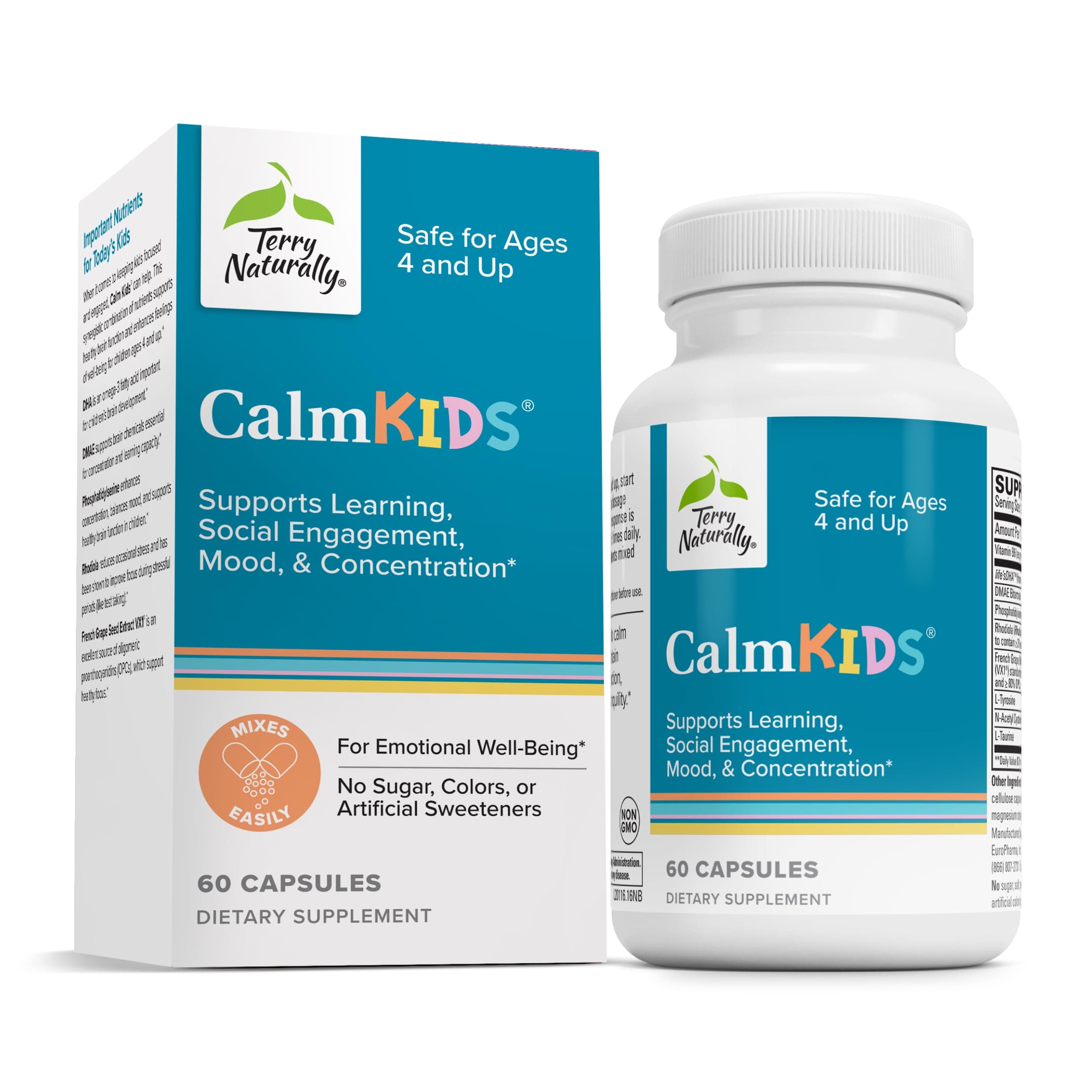Calm Kids - Calm Child Supplement - Brain Health for Focus, Memory & Concentration - Attention Supplement for Kids - Support Learning & Concentration - 60 Capsules
