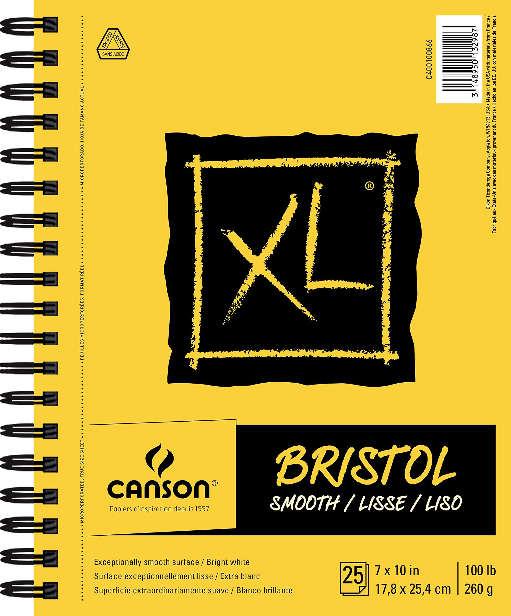 XL Series Bristol Paper, Smooth, Wirebound Pad, 7x10 inches, 25 Sheets (100lb/260g) - Artist Paper for Adults and Students - Markers, Pen and Ink