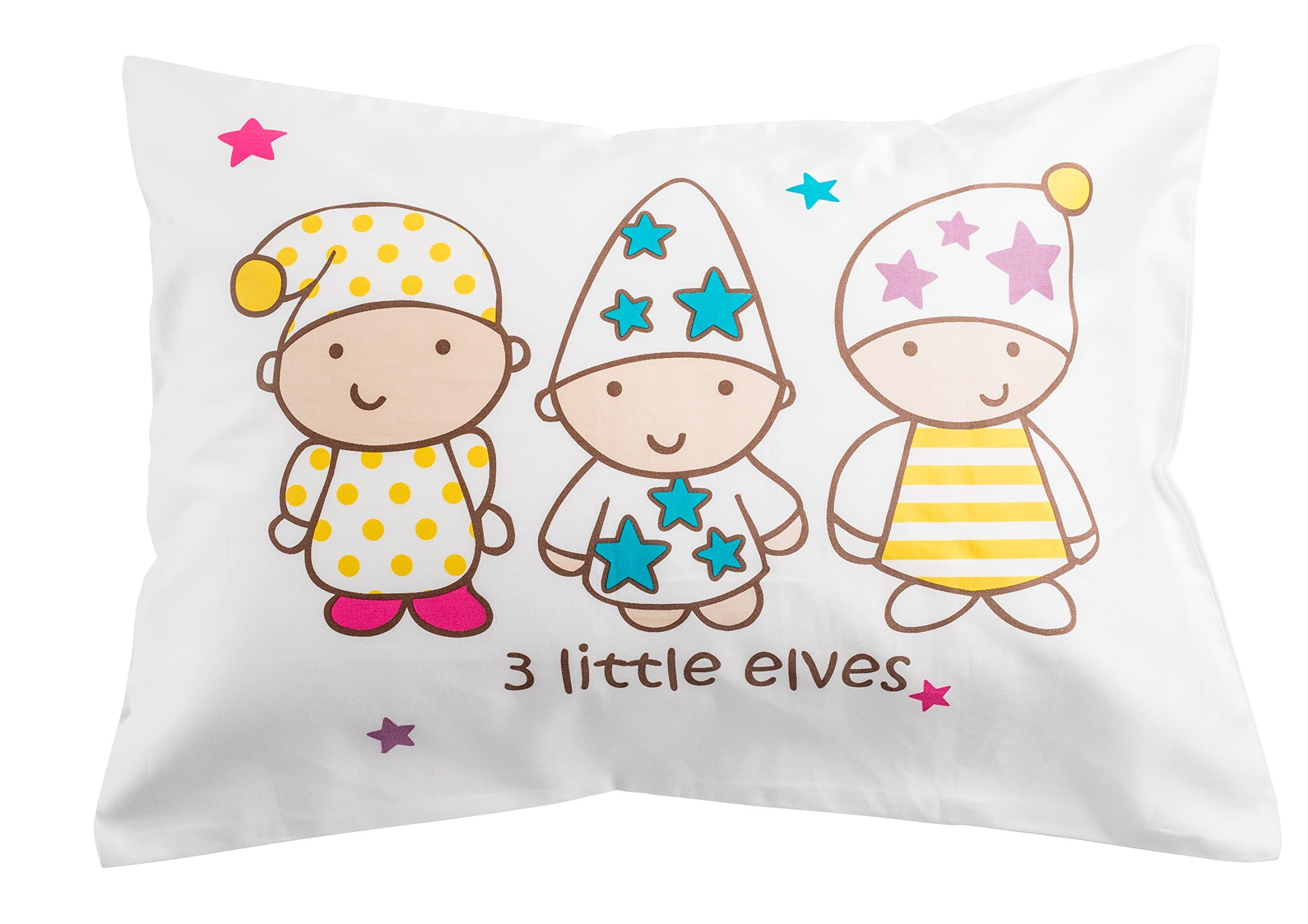 Toddler Travel Pillowcase 100% Softest Cotton Sateen Pillow Case, Covers 13"x18" or 14"x19", Toddler Baby Travel Pillows Naturally Hypoallergenic-Kids Design- Envelope Style Cases 400 TC (Elves)