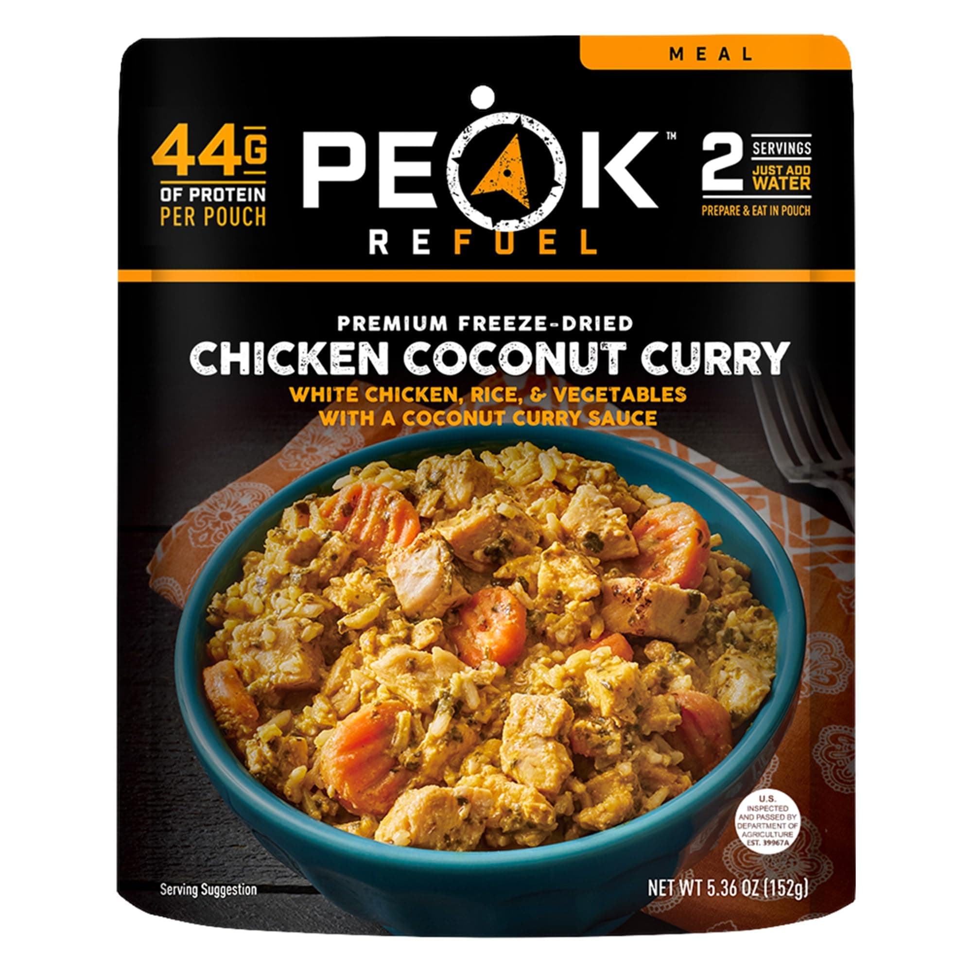 Peak Refuel Chicken Coconut Curry | Freeze Dried Backpacking and Camping Food | Amazing Taste & Quality | High Protein | Real Meat | Quick Prep (2 Serving Pouch)