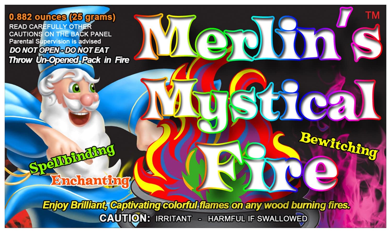 Mystical Fire Merlin’s Fire Flame Colorant Vibrant Long-Lasting Pulsating Flame Color Changer for Indoor or Outdoor Use 0.882 oz Packets 12 Pack