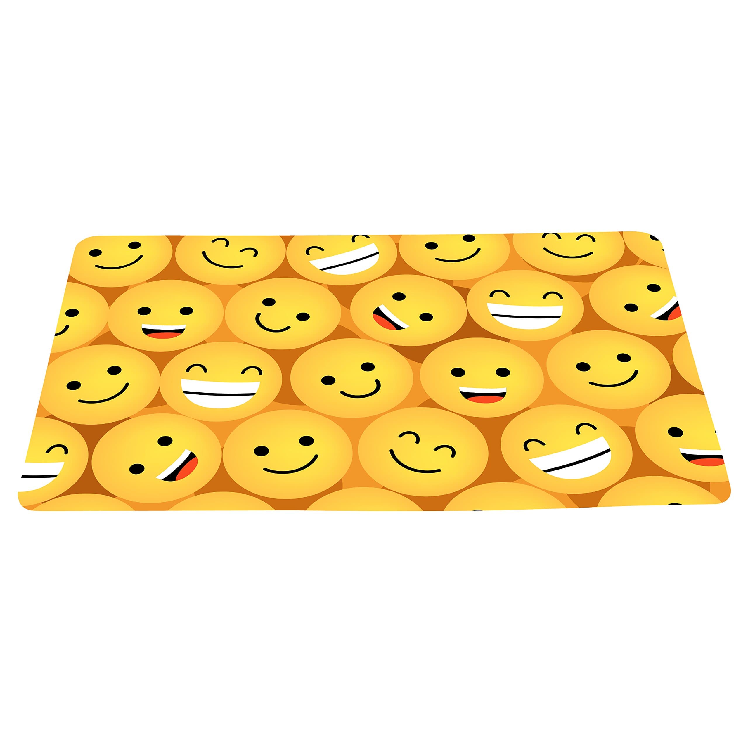 Cartoon Multiple Smiling Faces Doormat Smile Emoticons Yellow Background Floor Mat with Non-Slip Backing Novelty Bath Mat Rug Funny Home Decor 16 by 24 inches