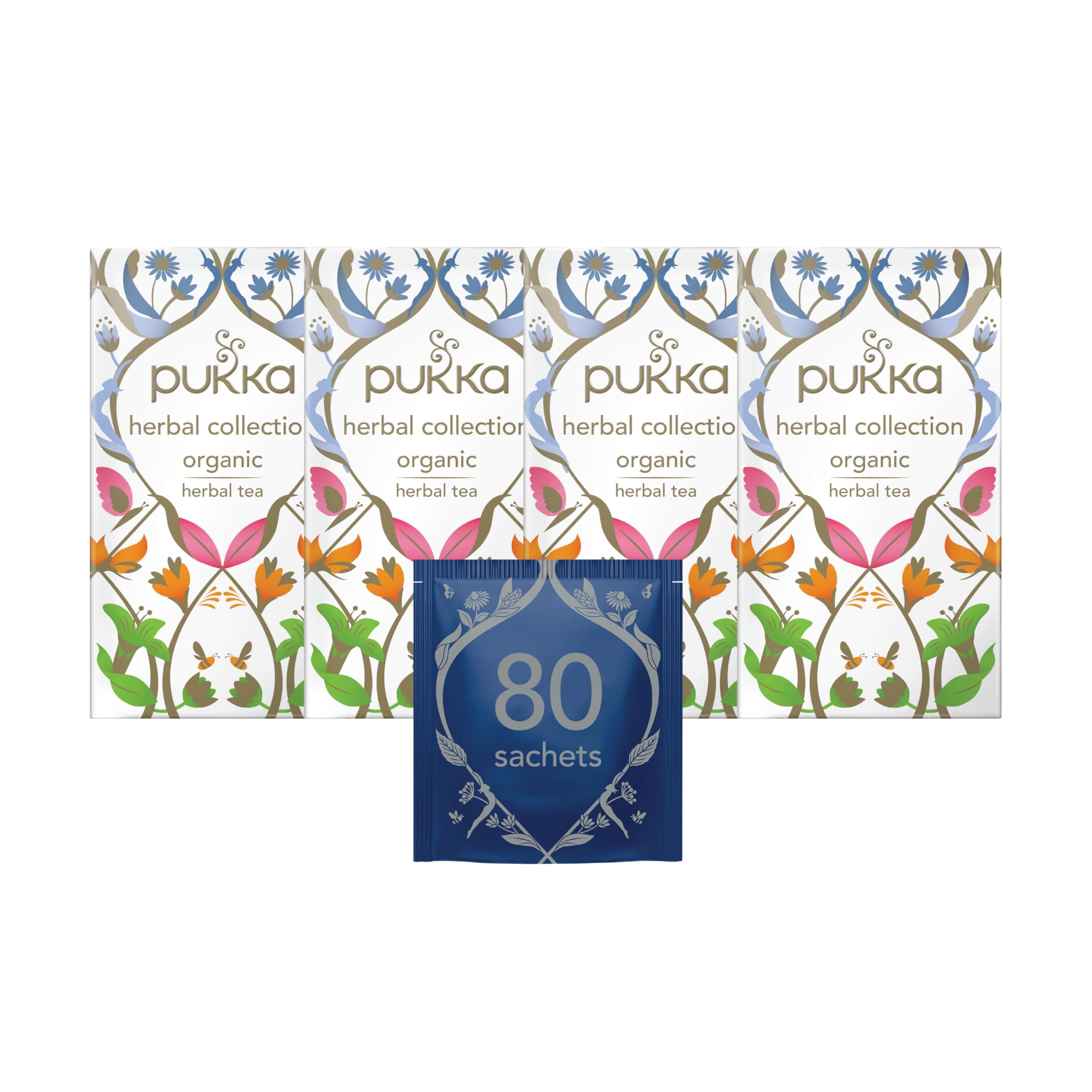 Herbal Collection Tea Box | Selection Of Five Organic Herbal Teas | Variety For Any Time Of Day Including Sleep Tea | Caffeine Free | 4 Packs | 80 Plant Based Biodegradable Tea Bags