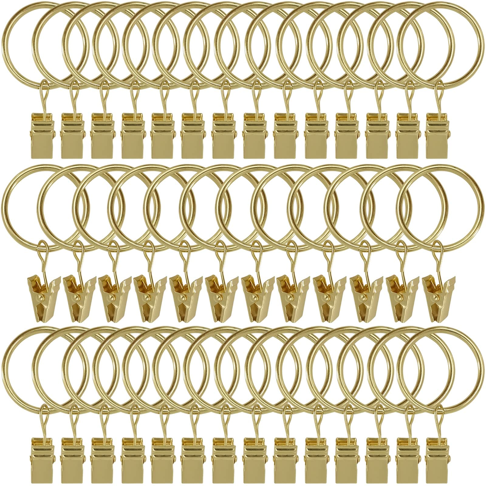 40 Pack Curtain Rings with Clips, Drapery Clips Rings, Hangers Drapes 1.26 Inch Interior Diameter, Fits up to 1 Rod, Gold Color