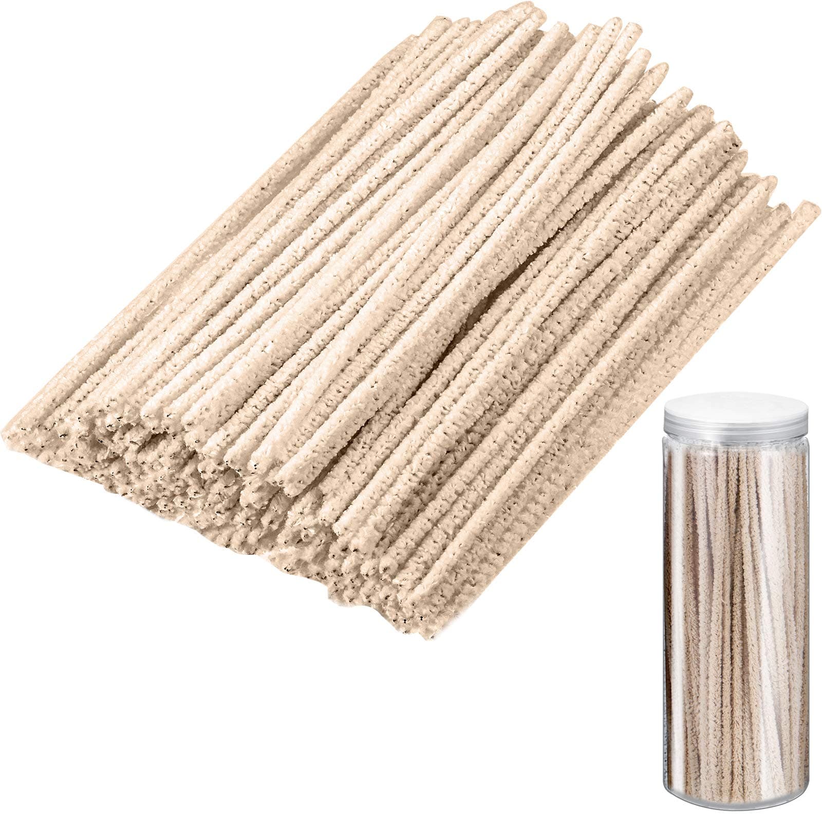 Patelai 150 Pieces 6 Inch Long Soft Pipe Cleaners Long Chenille Stems Twistable Cleaners with Storage Box for Removing Dirty Cleaning Glass Ceramic(Beige)