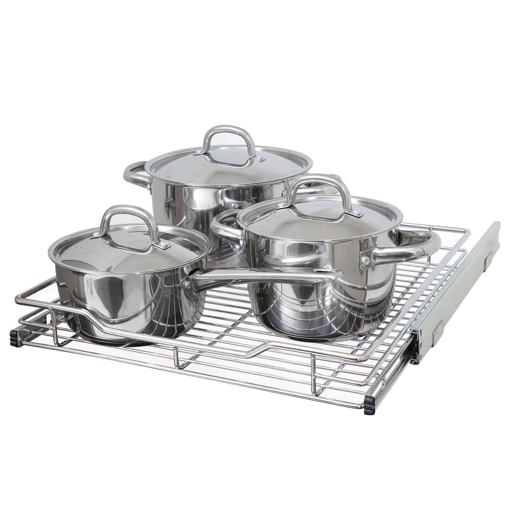 Smart Design Pull-Out Cabinet Organizer – Single Level Chrome, Large – Steel Sliding Cabinet Organizer Holds Up To 100 lbs. for Optimal Home Organization and Storage