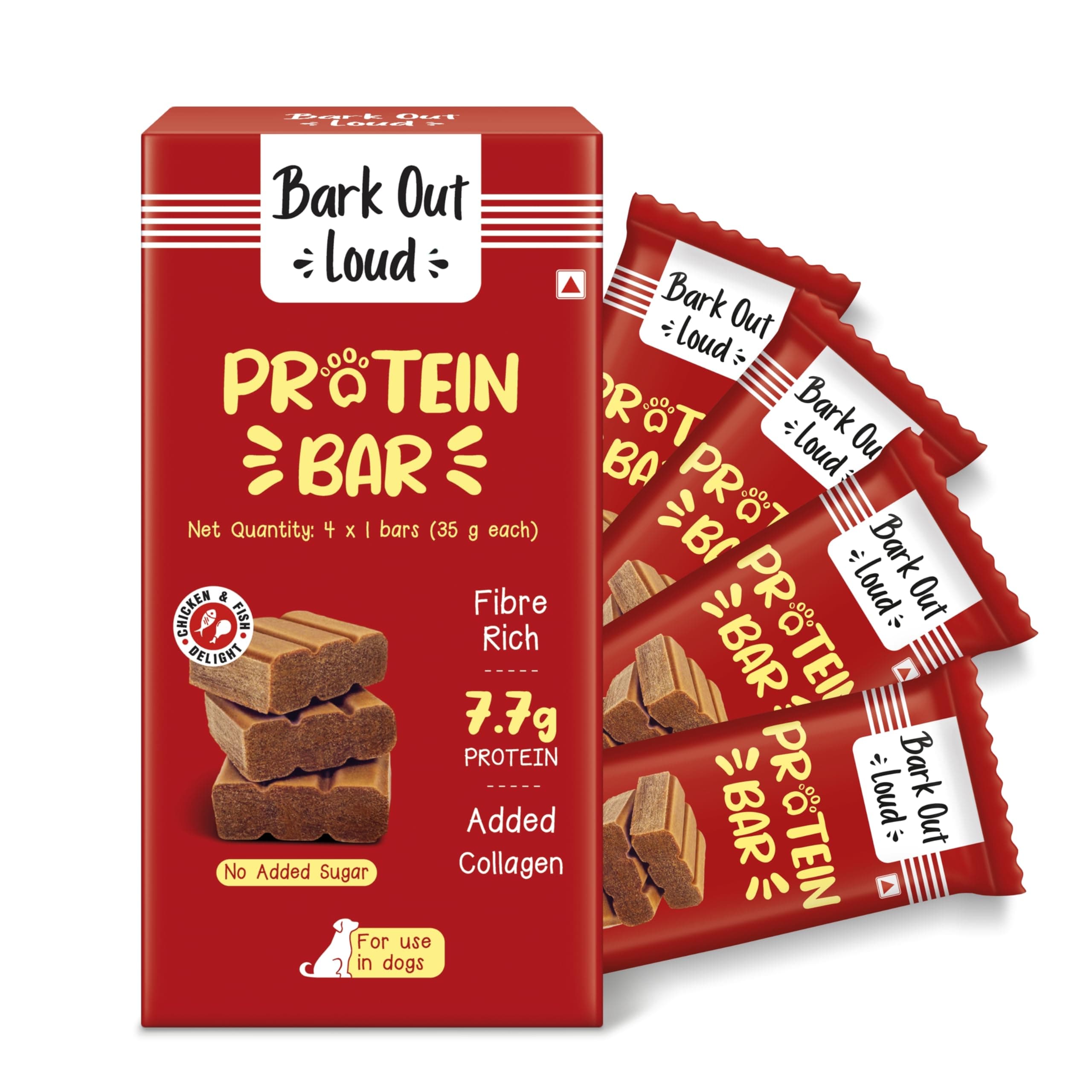 Protein Bars - Dog Treats with Chicken & Fish | Collagen, No Added Sugar | Pumpkin, High Fiber Snacks for Dogs | Helps Digestion, Muscle Growth & Shiny Coat - 35 GMS Each (Pack of 4)