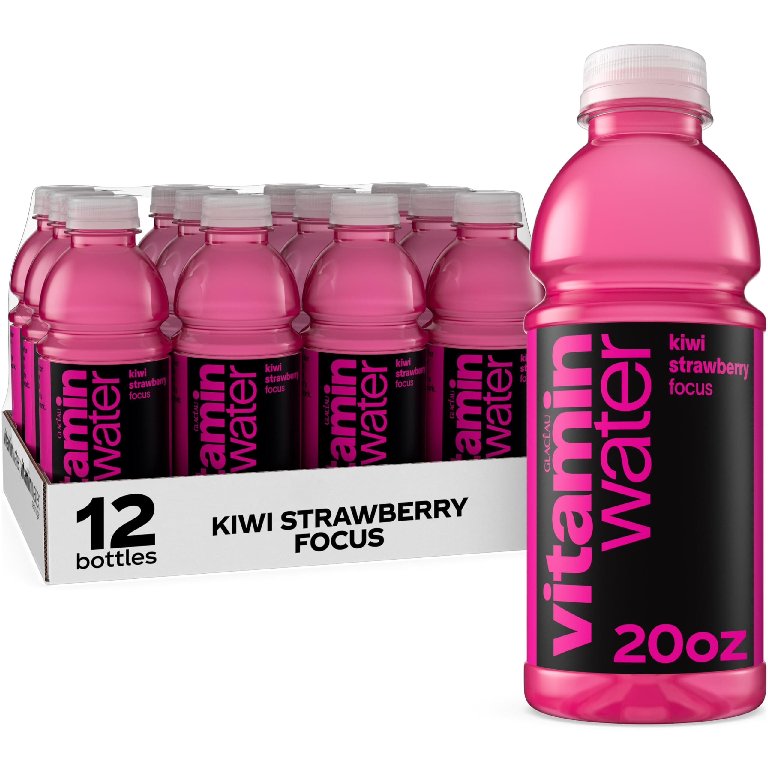 vitaminwater Focus Kiwi Strawberry Nutrient Enhanced Flavored Water Beverage, 20 fl oz Bottles, 12 Pack