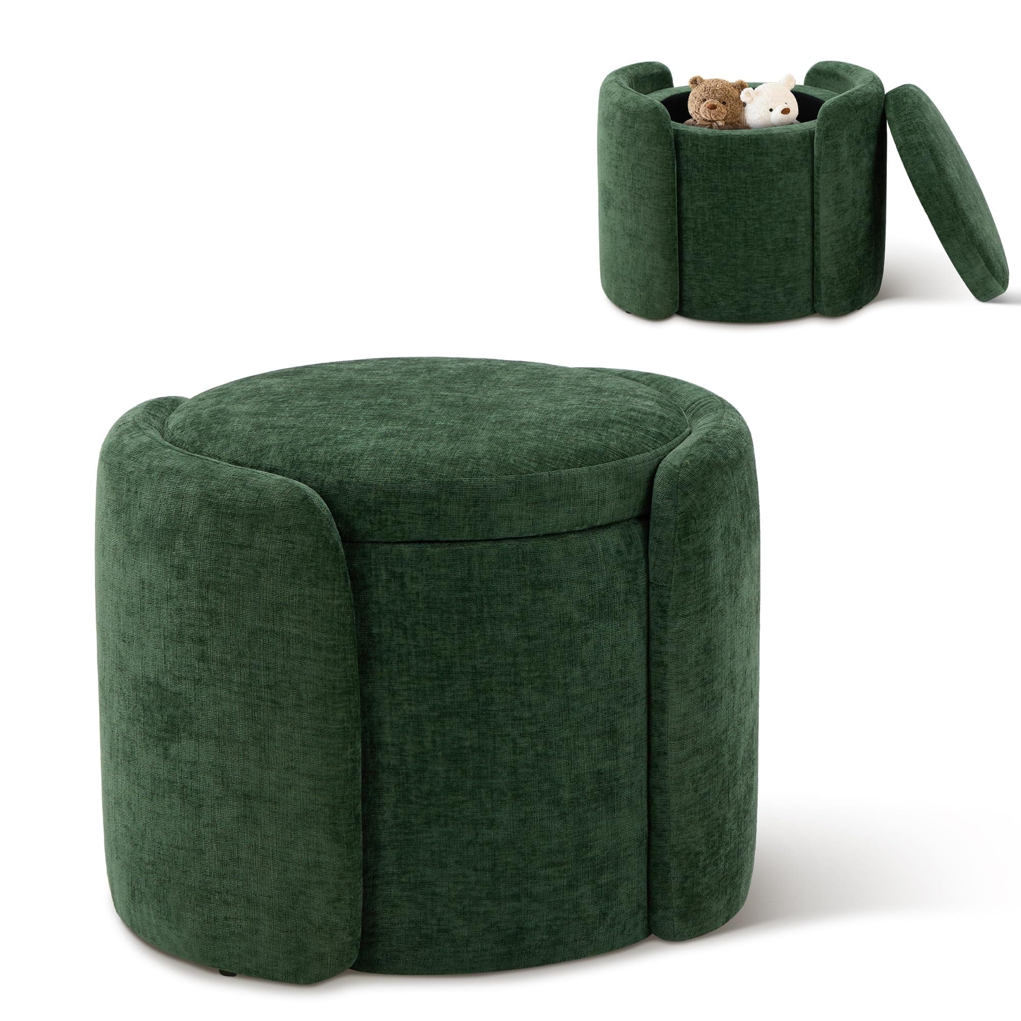 COLAMY Storage Ottoman, Multi-Functional Upholstered Footstool for Living Room, Bedroom, 20.97" x 16.93" x 16.73", Green