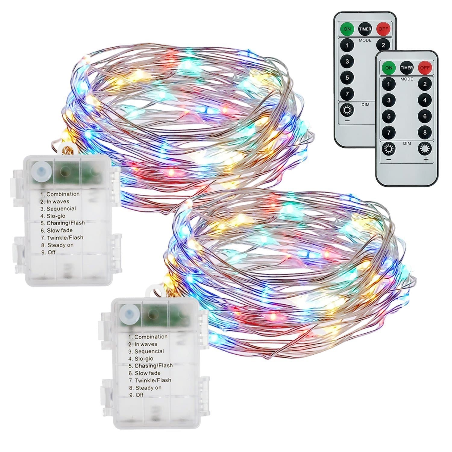 buways Fairy Lights,2-Pack Battery Operated Waterproof Multicolor 50 LED Fairy String Lights,16.4ft Silver Wire Light with Remote Control for Christmas Parties,Garden and Home Decoration
