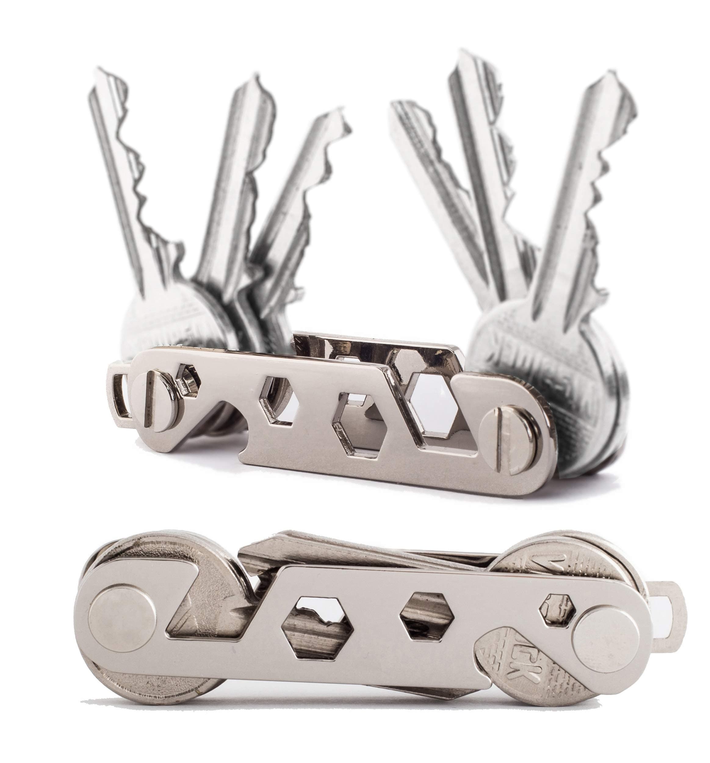 Key Organizer – Silver zinc Compact Smart Key Holder fits up to 12 Keys.