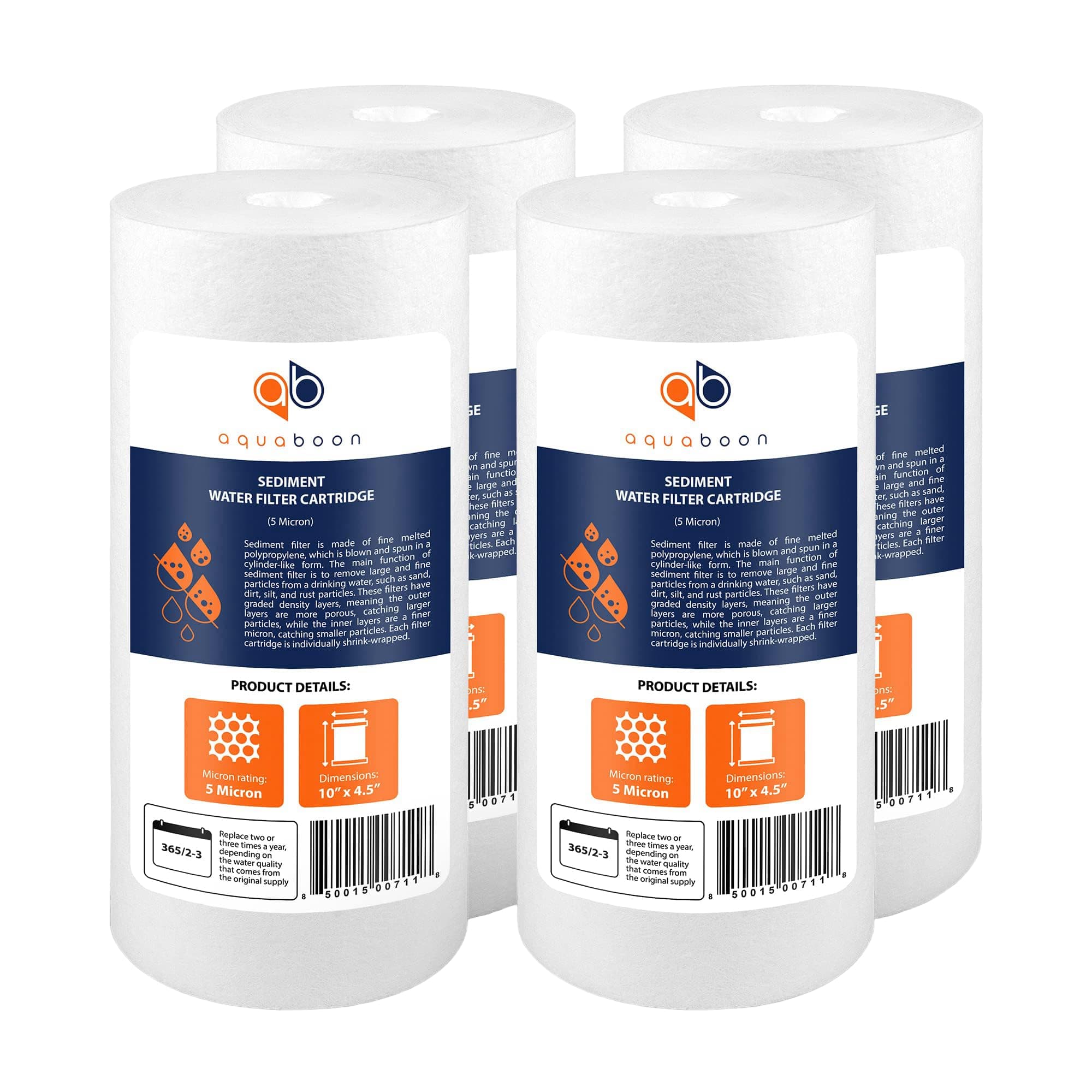 5 Micron 10 x 4.5 Well Water Sediment Filter Replacement Whole House Water Filter Cartridge Compatible with DGD-5005, WFHD13001B, 4-Pack