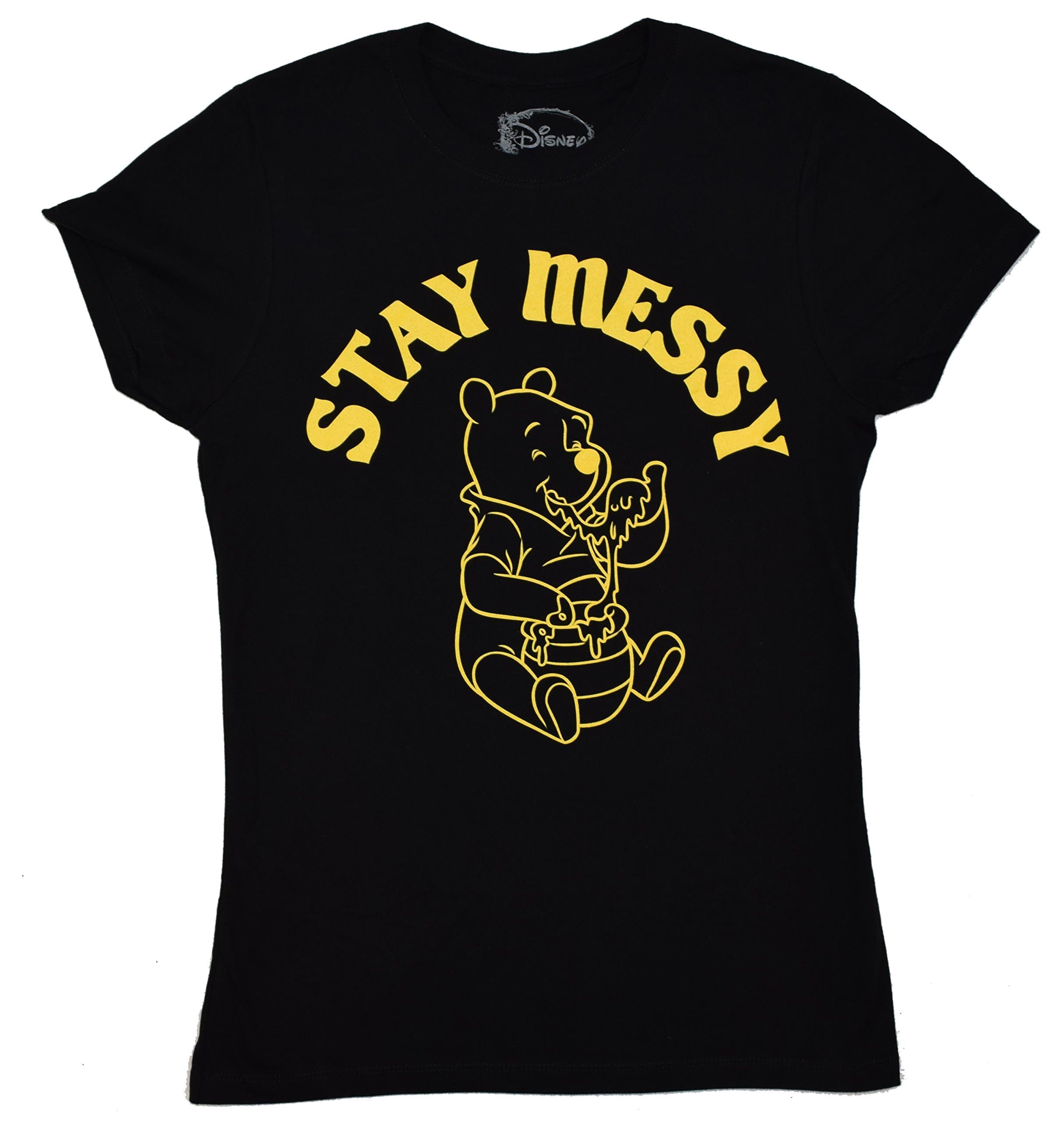 Winnie the Pooh Stay Messy Juniors T-shirt (Large, Black)