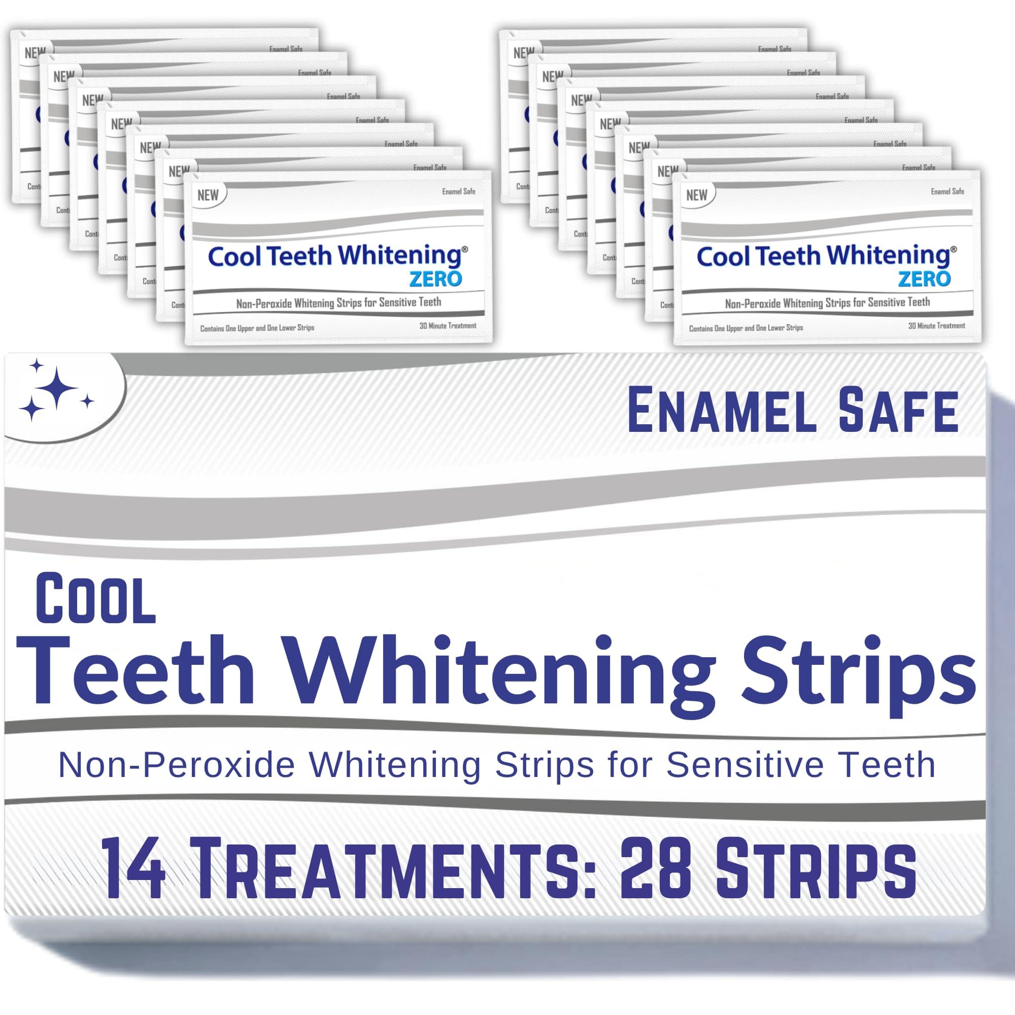 Zero Peroxide Strips for Sensitive Teeth and Gums Whitener Band Kit 28 Pcs 14 Treatments 2 Week Supply Color Chart Gentle No Hp Bleach Free Instant White Tooth Non Slip Formula