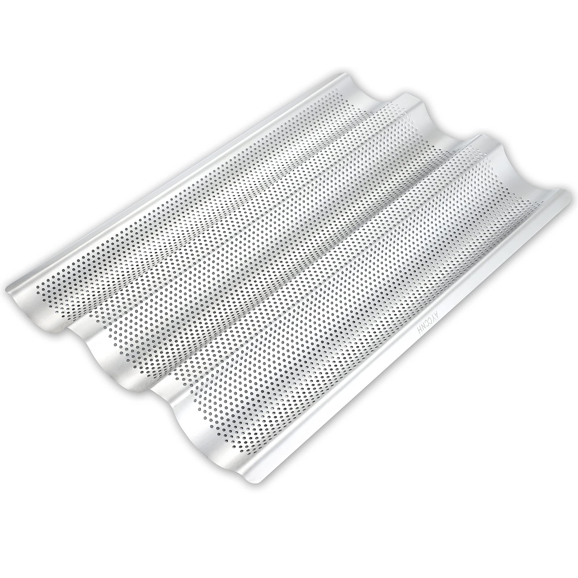Stainless Steel French Baguette Bread Pan, Perforated Loaf Pans for Baking 15"x10", 3 Waves Toaster Oven Baking Tray (1 Pack)