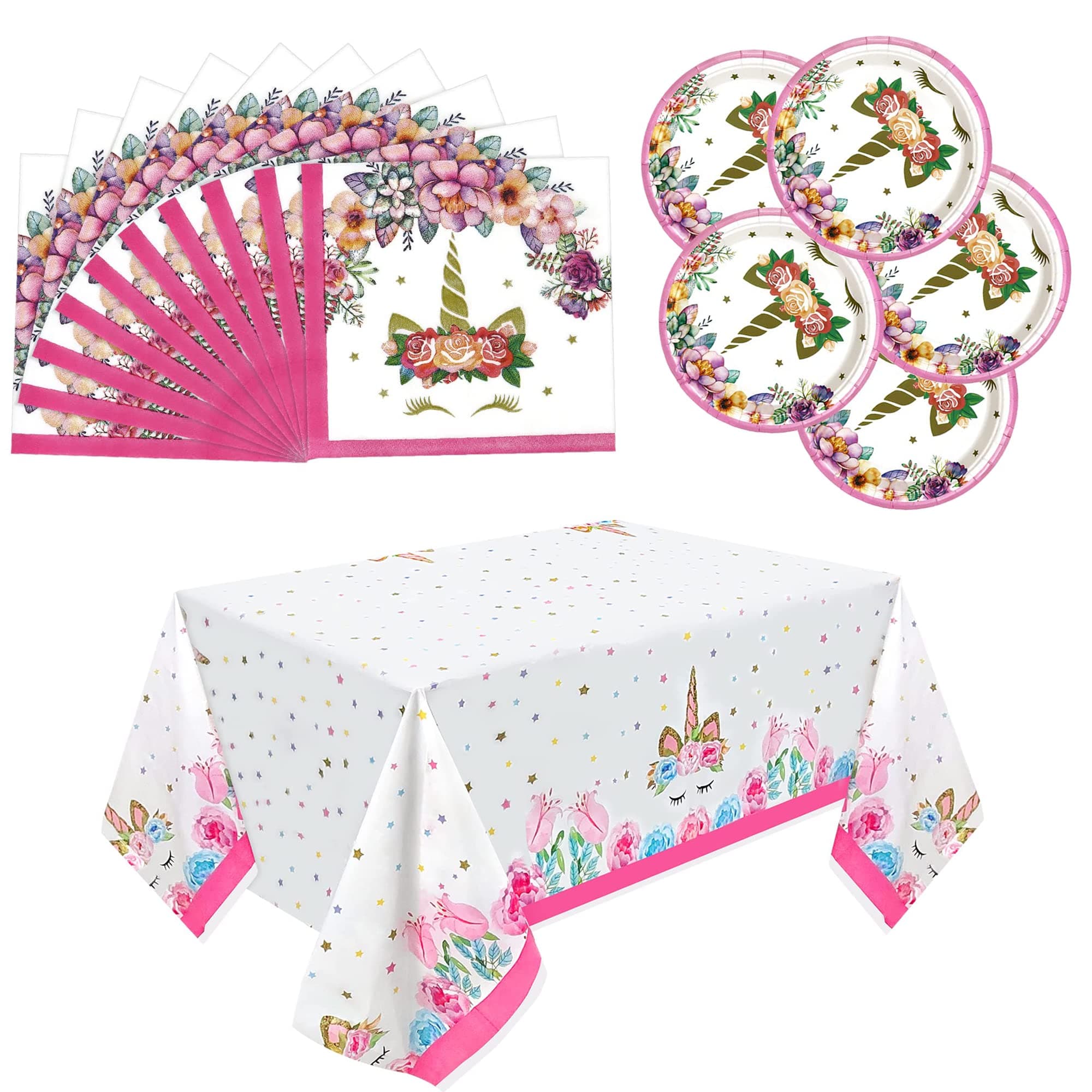 20 Guests Unicorn Tableware Set Pink Paper Plates and Napkins Tablecloths Party Disposable Tableware Unicorn Party Supplies for Kids Girls Baby Shower Wedding Happy Birthday Decorations 41 Pack