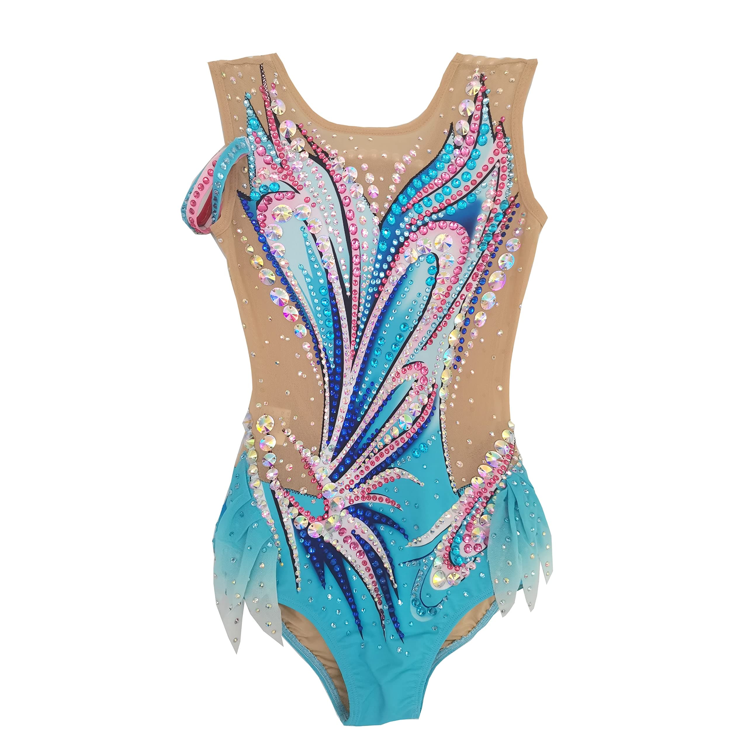JoyCanJoyCan Rhythmic Gymnastics Leotards Blue Butterfly Print Diamond Sleeveless Girls Competition Performance