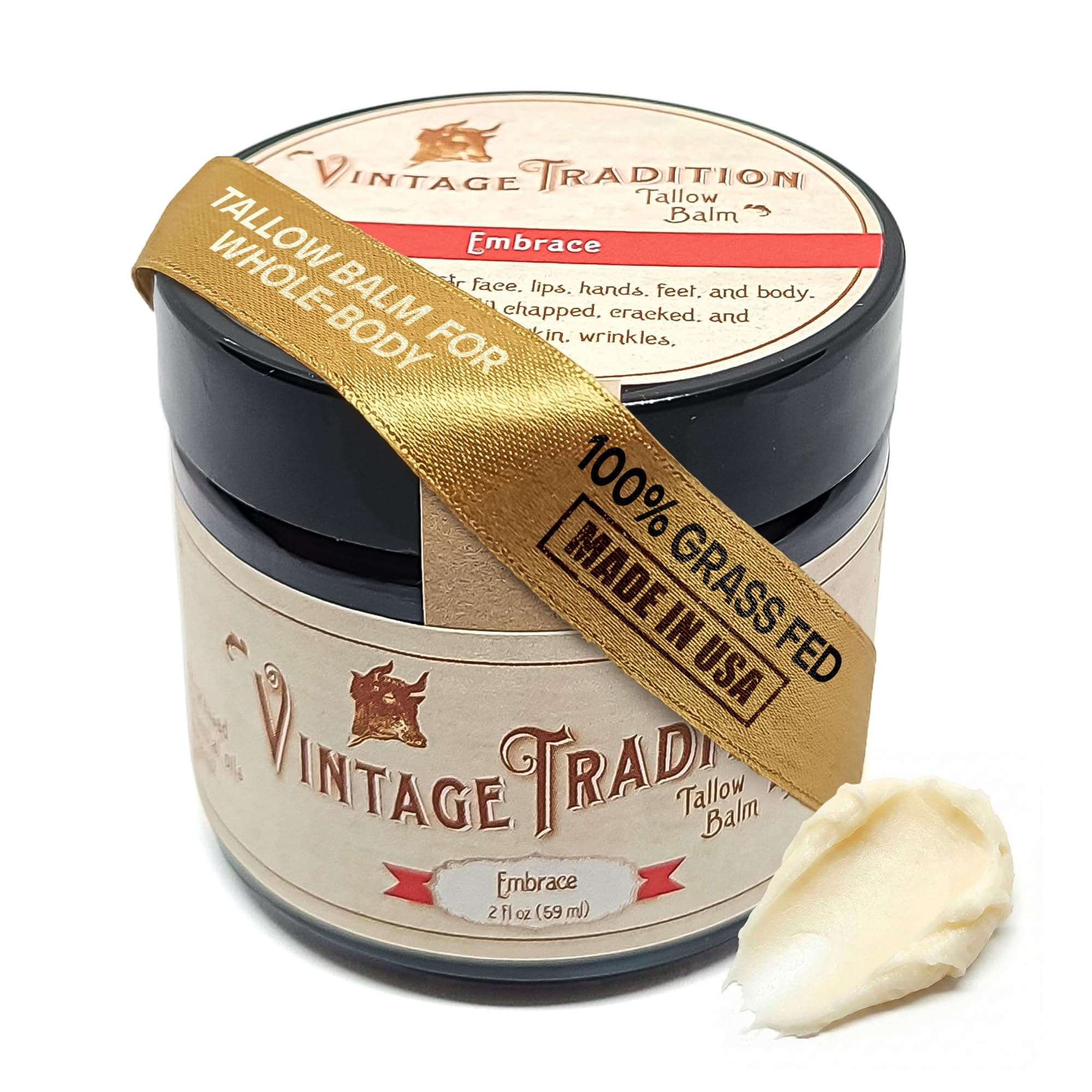 Vintage Tradition Embrace Tallow Balm, 100% Grass-Fed, 60ml "The Whole Food of Skin Care"