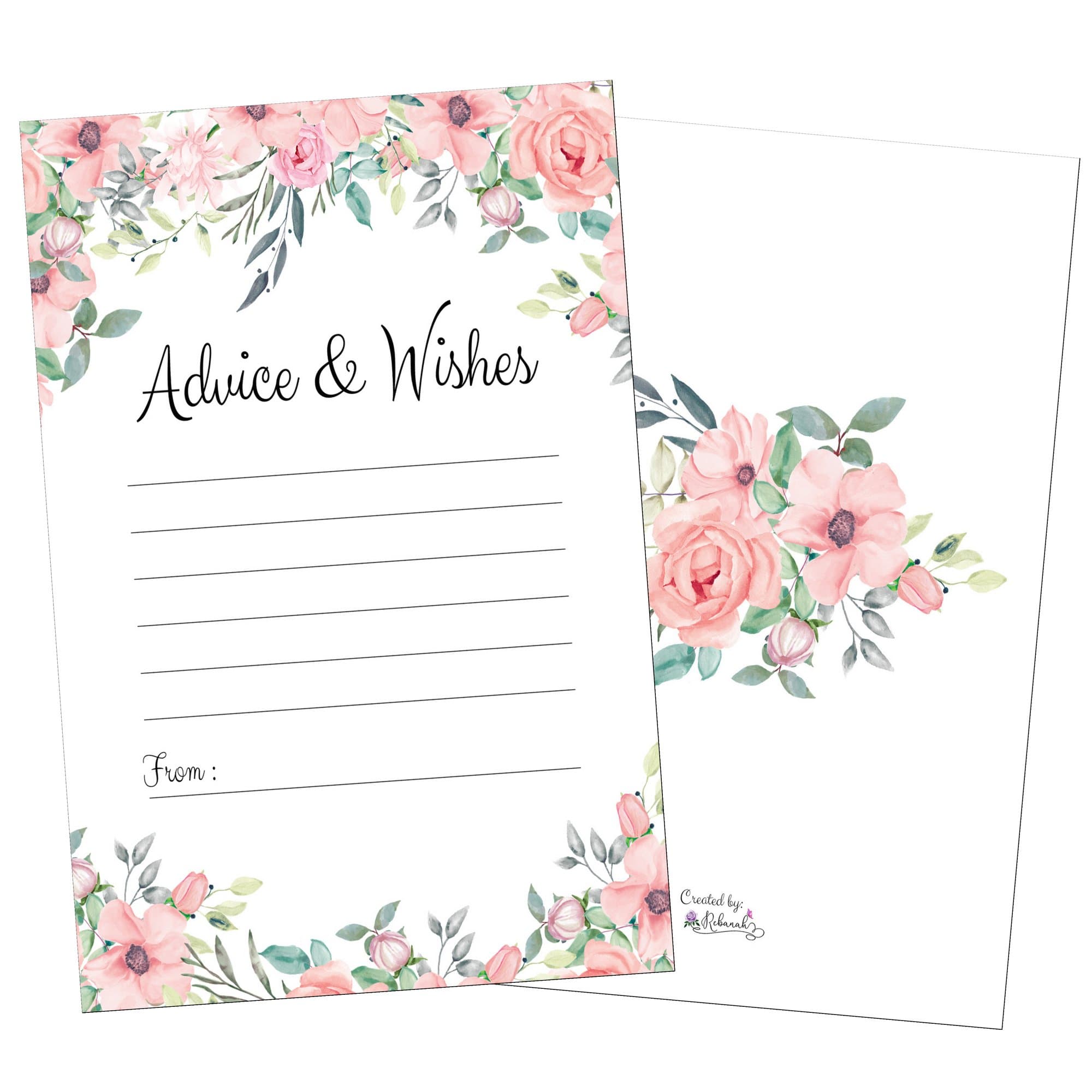 50 Floral Pink Advice Cards-Words of Wisdom-Marriage-Wedding Advice Cards-Flower-Bridal-Baby Shower Party Games-Guest Book Alternative-Note Card Retirement-Best Wishes for Mr and Mrs-Graduation Advice