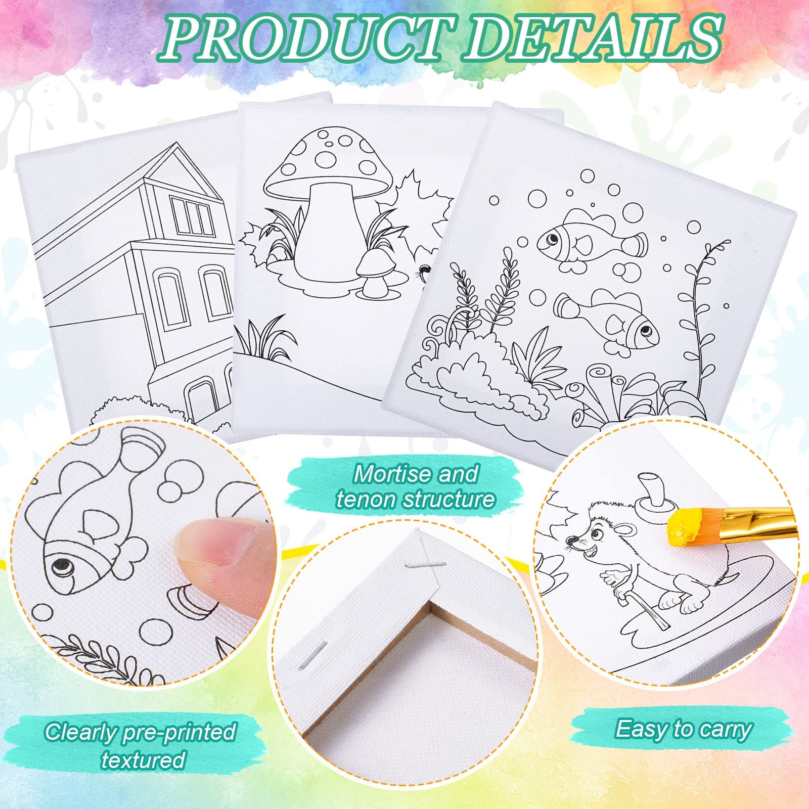 Meanplan 12 Pcs Pre Drawn Canvas for Painting for Adults 4 x 4 Inch Pre Printed Stretched Canvas with Picture to Paint DIY Outline for Party Favor Beginner Art Gifts(Village and Sea Style)